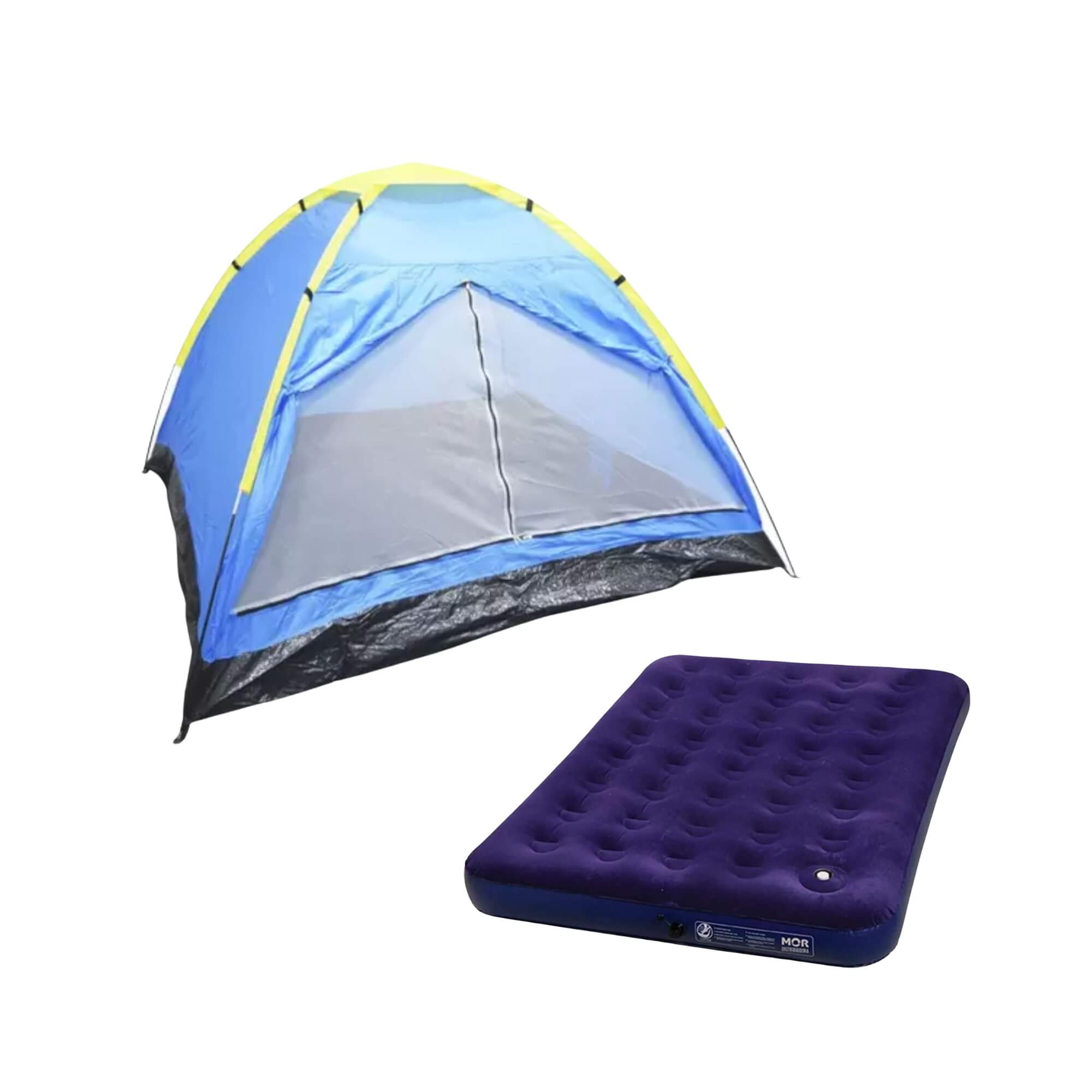 COMP Kit Barraca Camping Iglu 4 Pessoas + Colchão de Casal Inflável c/ Inflador Fole