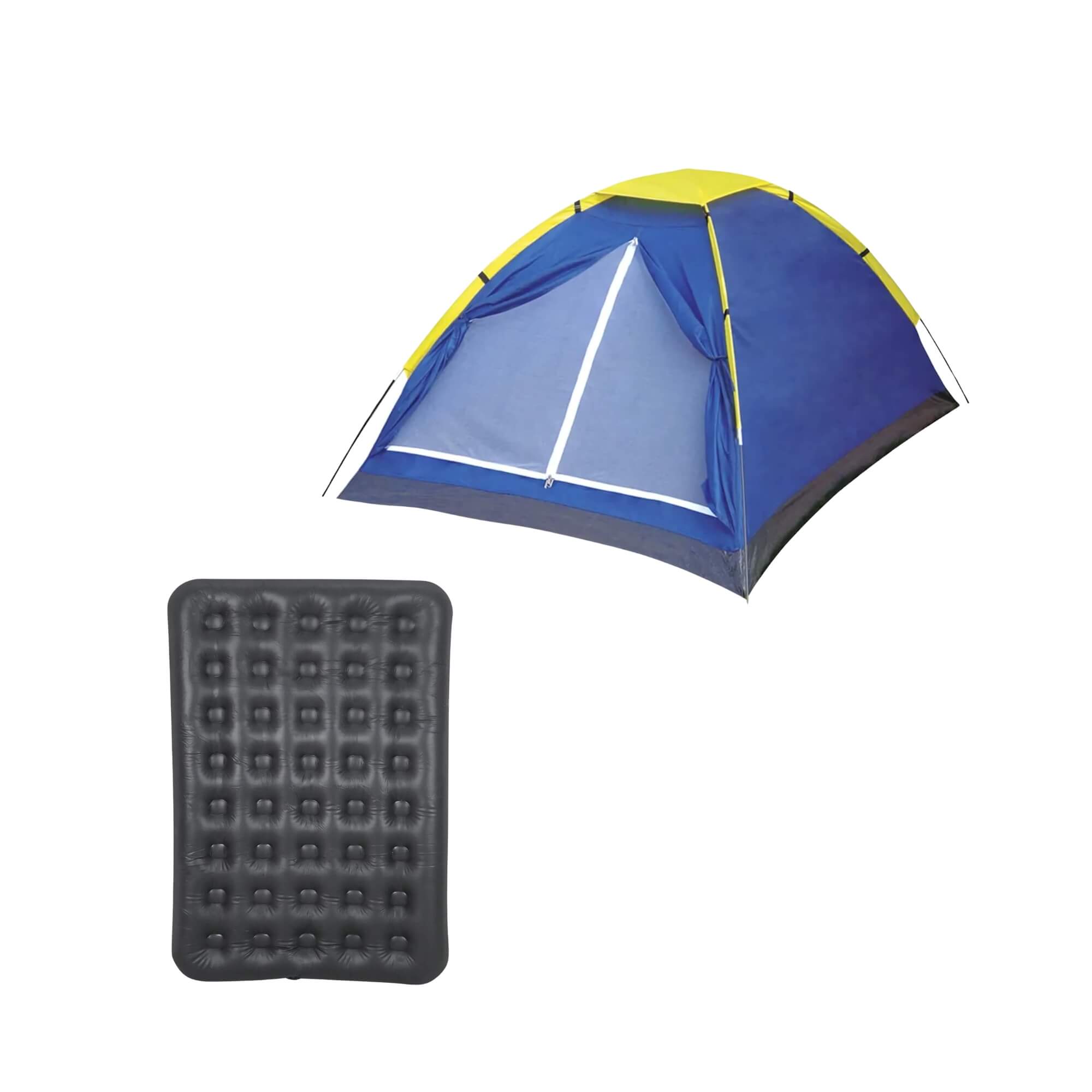 COMP Kit Colchão Inflável Casal Deluxe Comfort + Barraca Camping Iglu Azul 3 Pessoas