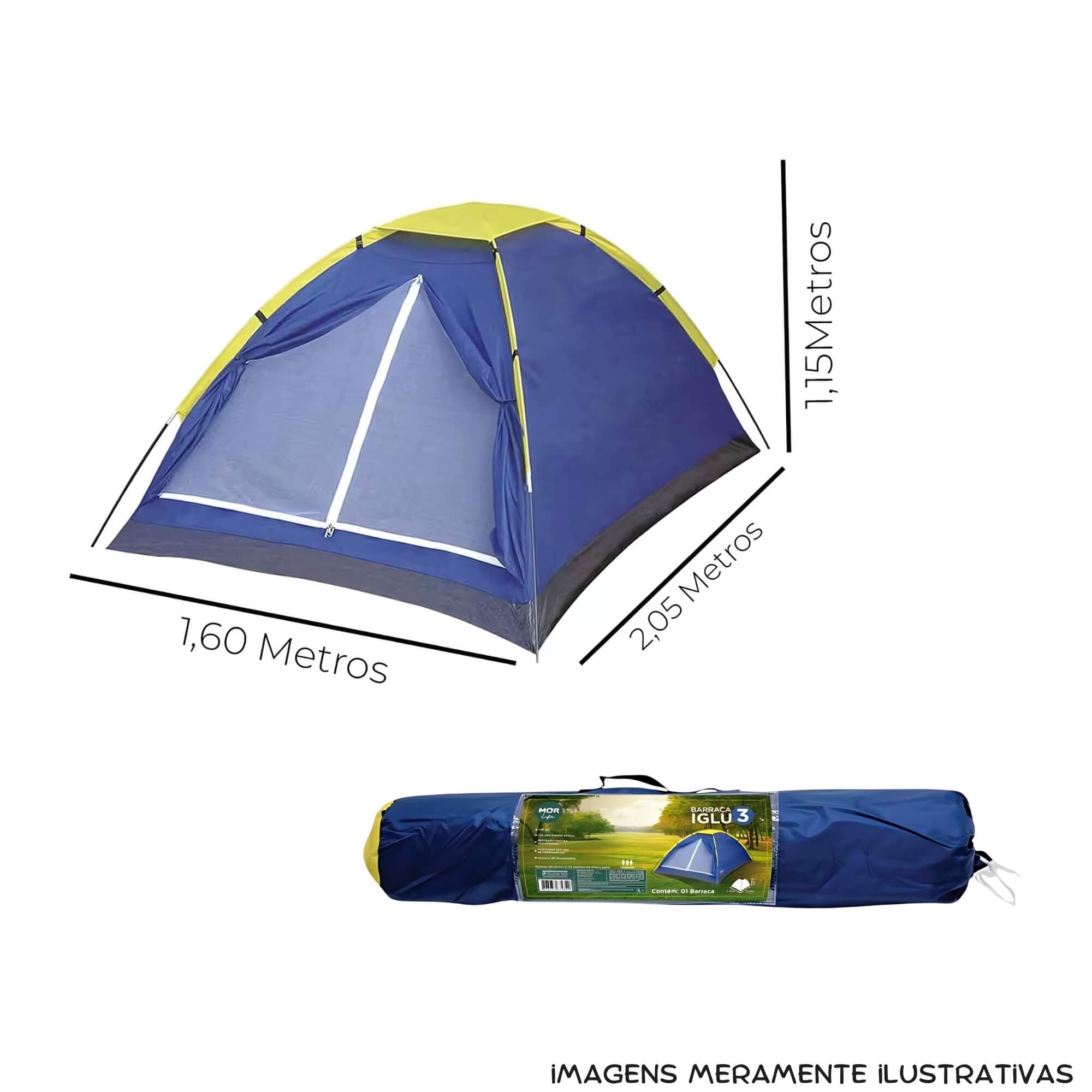 COMP Kit Colchão Inflável Casal Deluxe Comfort + Barraca Camping Iglu Azul 3 Pessoas