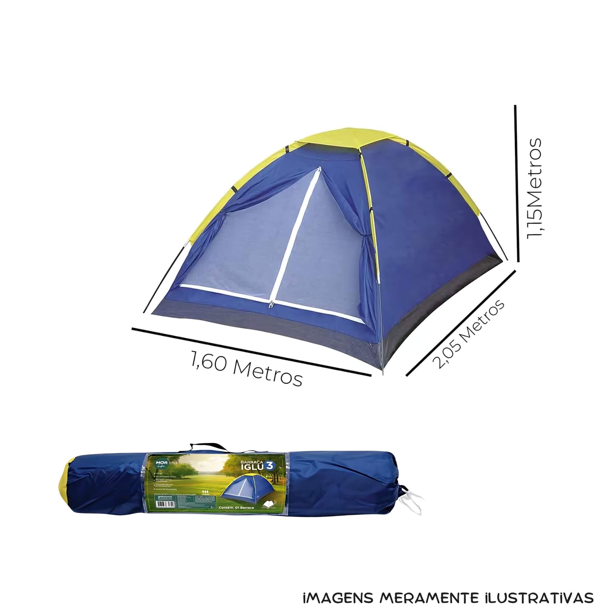 COMP Kit Barraca Iglu Camping Acampamento 3 Pessoas + Colchão Inflável Casal até 200kg