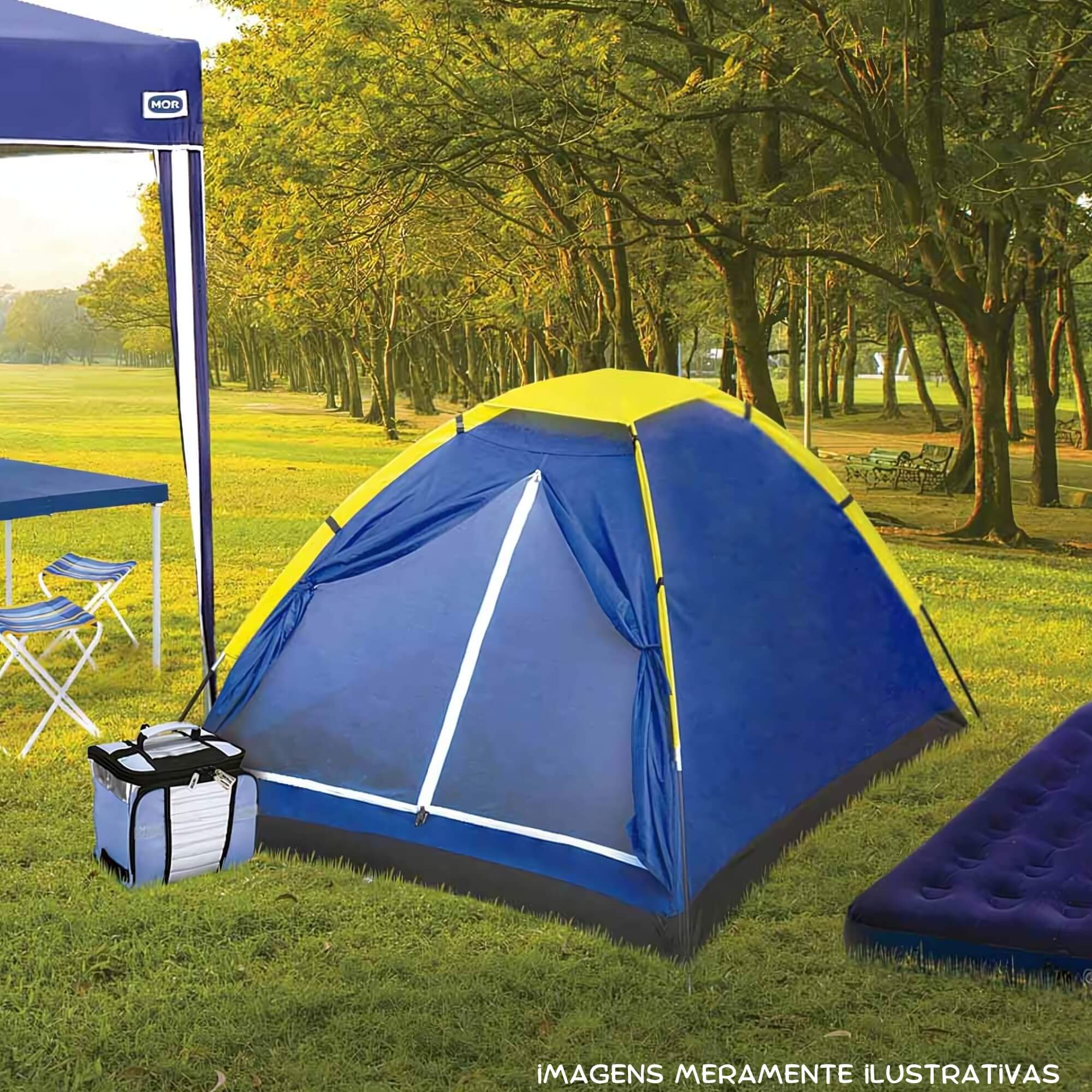 COMP Kit Barraca Iglu Camping Acampamento 3 Pessoas + Colchão Inflável Casal até 200kg