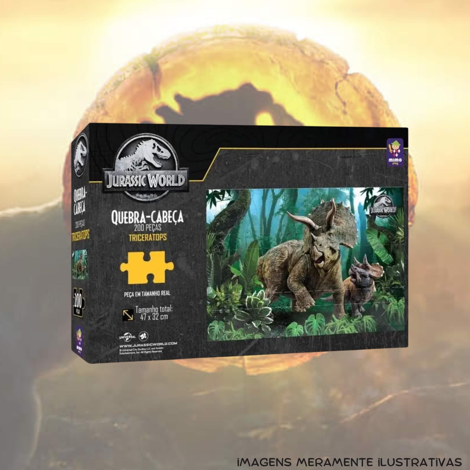 Quebra-Cabeça Puzzle 200 Peças Triceratops Jurassic World Mimo Toys - 2064