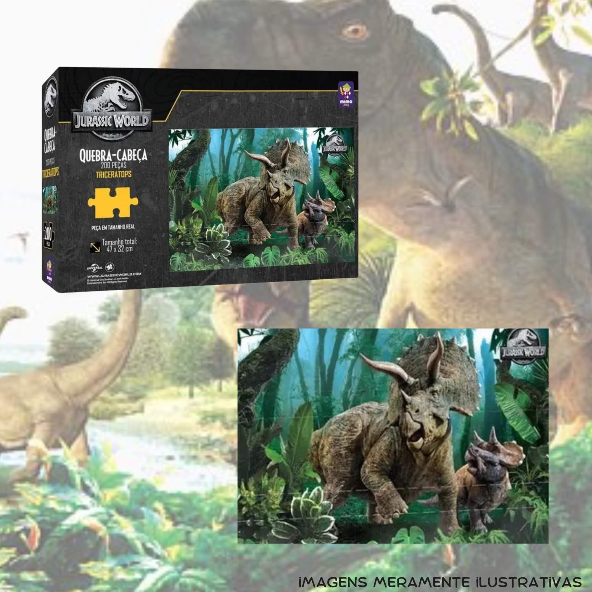 Quebra-Cabeça Puzzle 200 Peças Triceratops Jurassic World Mimo Toys - 2064