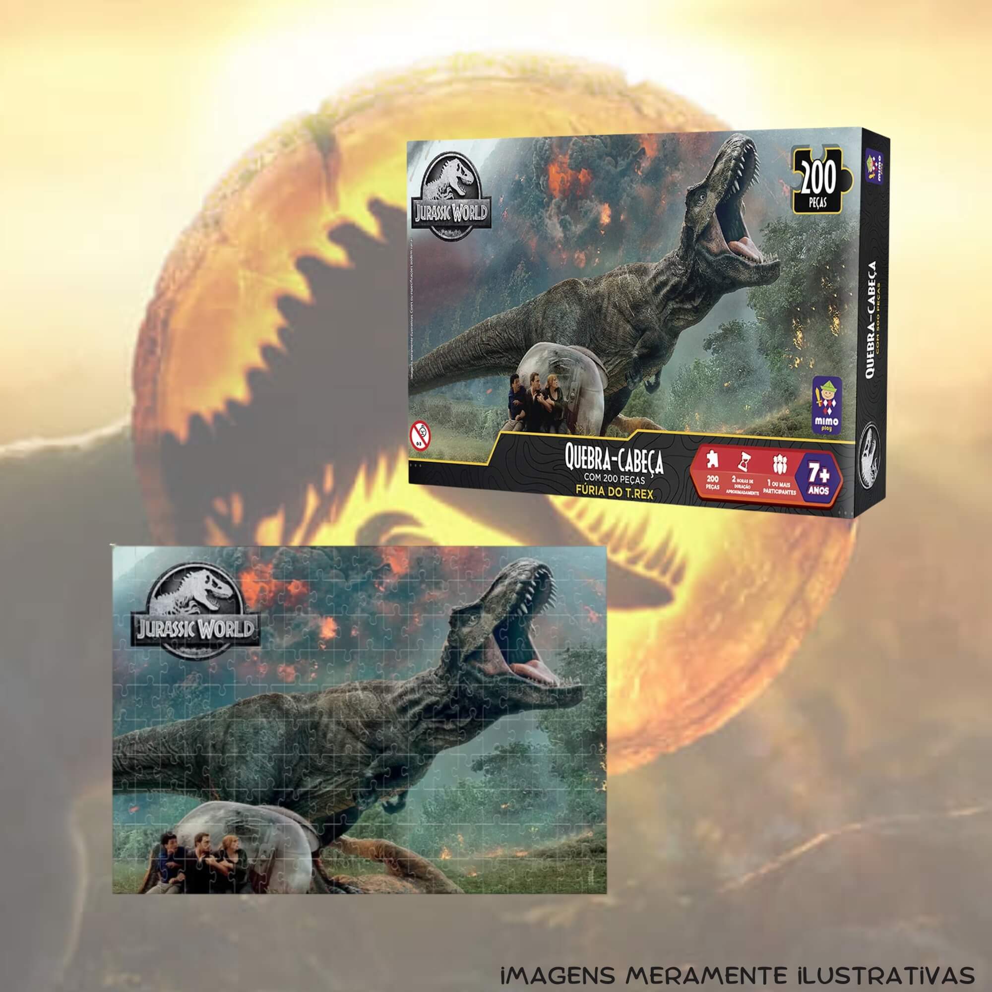Quebra-Cabeça Puzzle 200 Peças Fúria do T Rex Jurassic World Mimo Toys - 2067