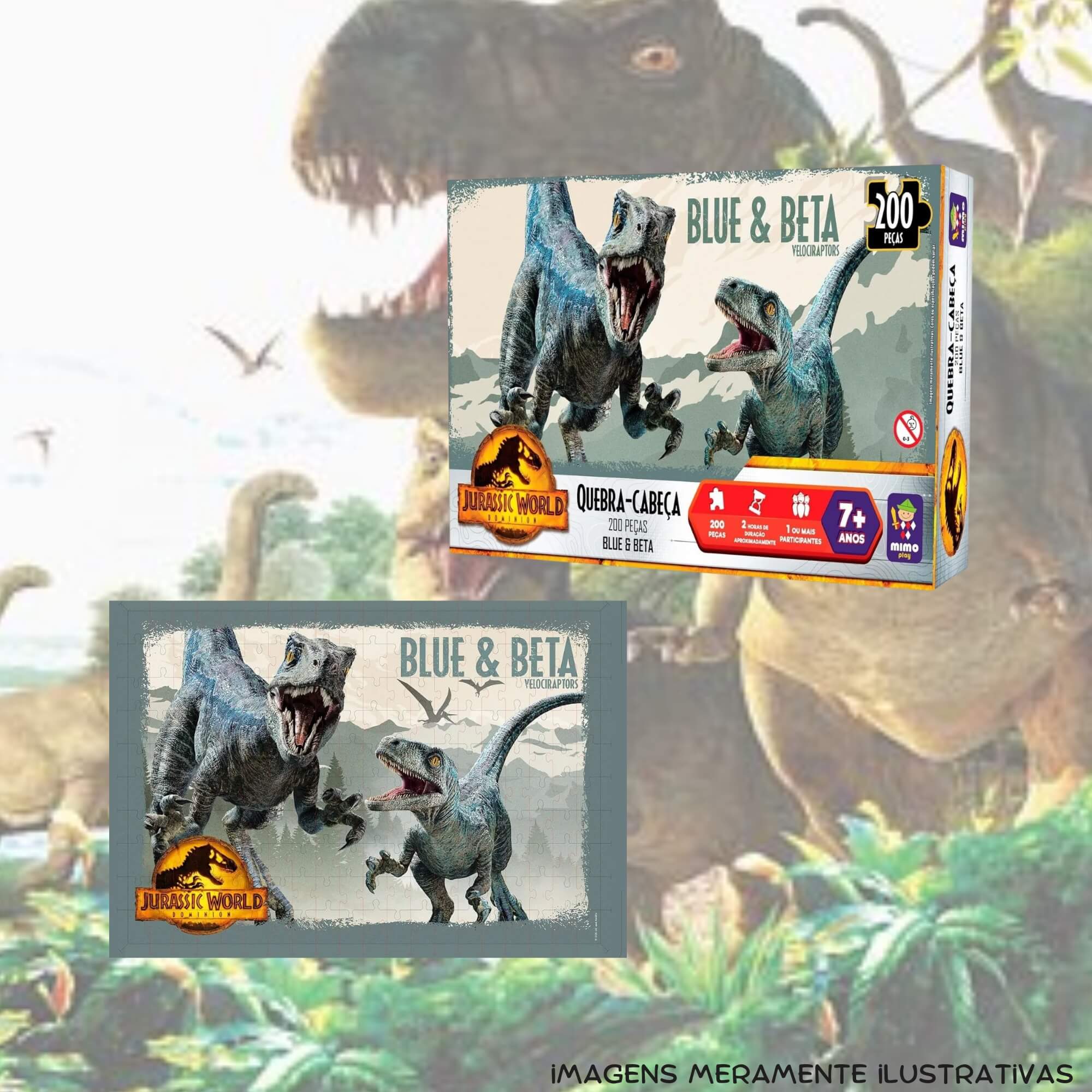 Quebra-Cabeça Puzzle 200 Peças Blue e Beta Jurassic World Mimo Toys - 2089