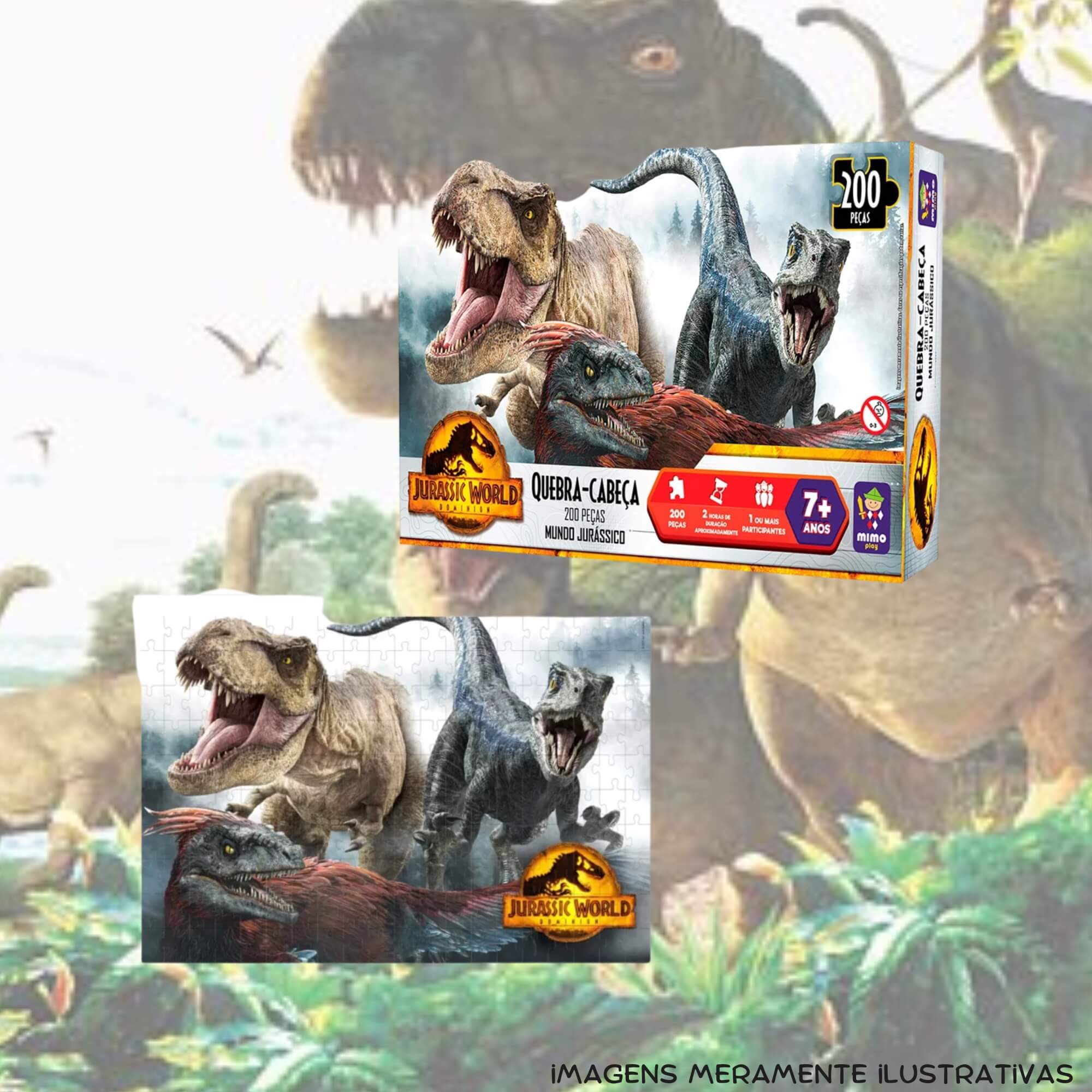 Quebra-Cabeça Puzzle 200 Peças Mundo Jurássico Jurassic World Mimo Toys - 2090