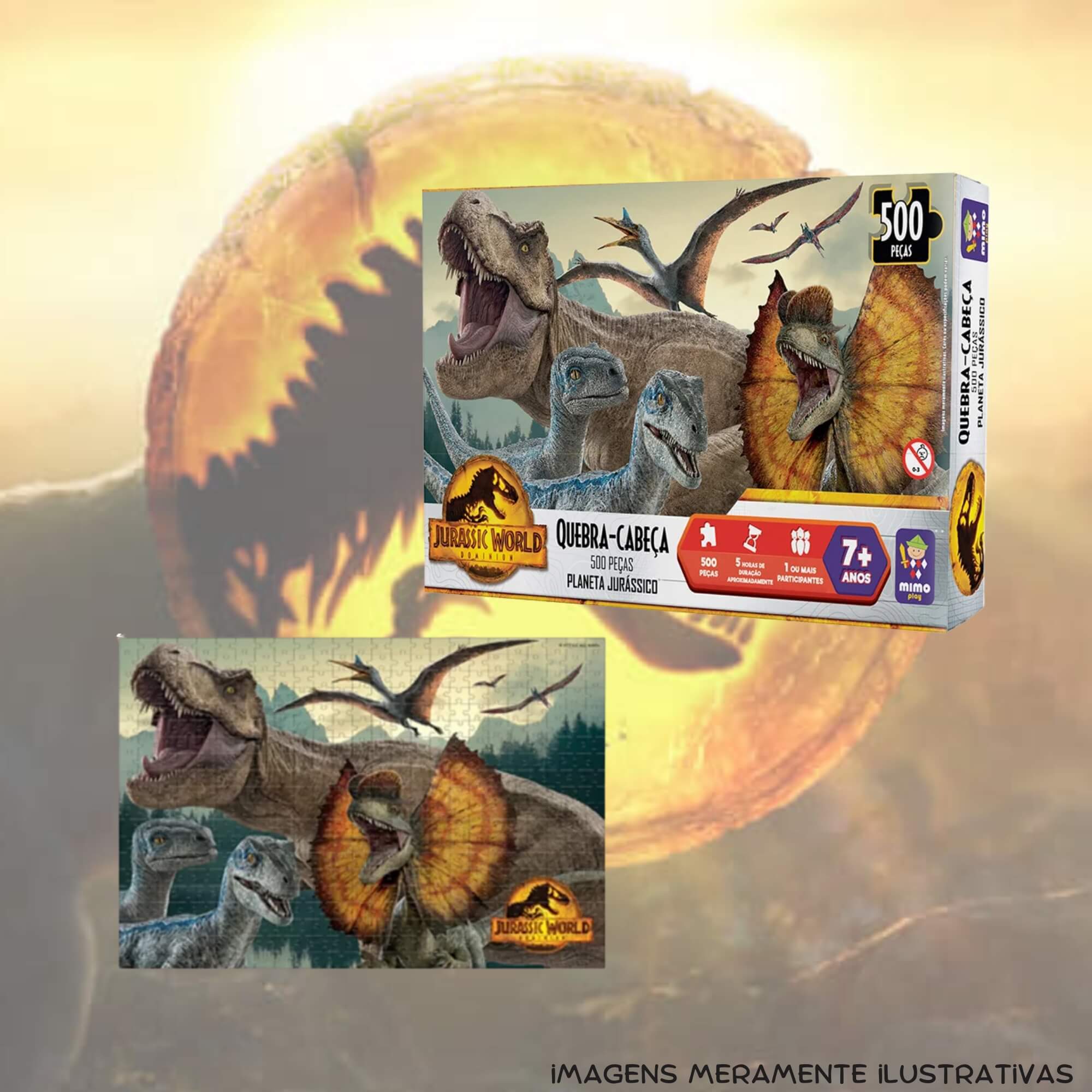 Quebra-Cabeça Puzzle 500 Peças Planeta Jurássico Jurassic World Mimo Toys - 2091