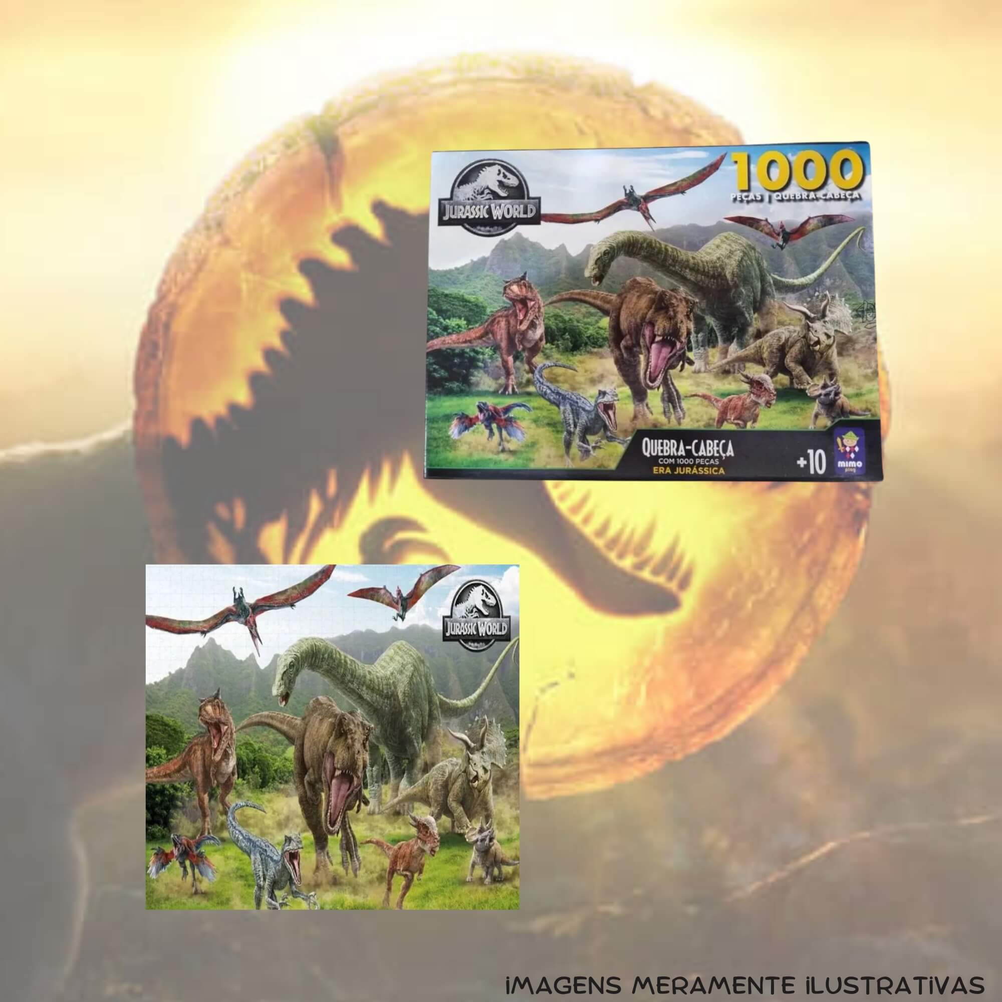 Quebra-Cabeça Puzzle 1000 Peças Era Jurássica Jurassic World Mimo Toys - 2092