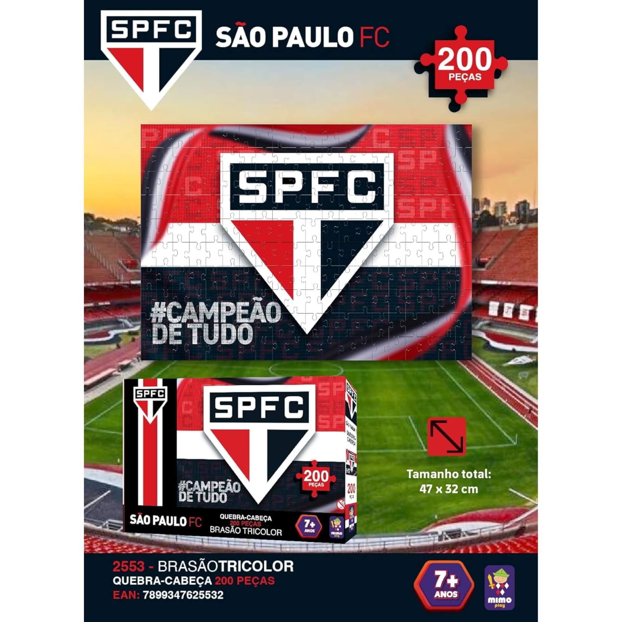Quebra-Cabeça Puzzle Coleção São Paulo Brasão Tricolor 200 Peças Mimo Toys - 2553