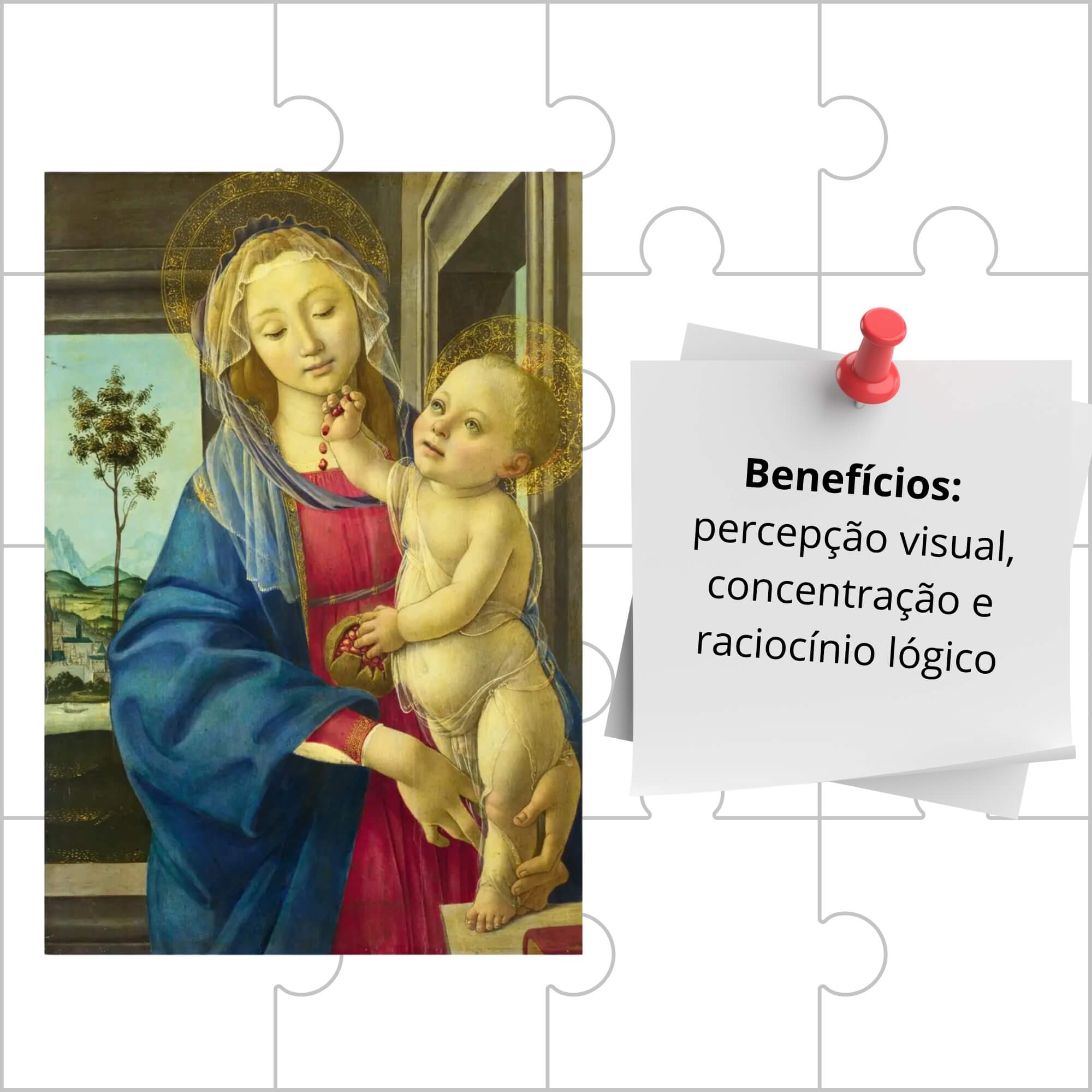 Quebra-Cabeça Puzzle 500 Peças A Virgem e o Menino com uma Romã - Botticelli Mimo Toys - 2608