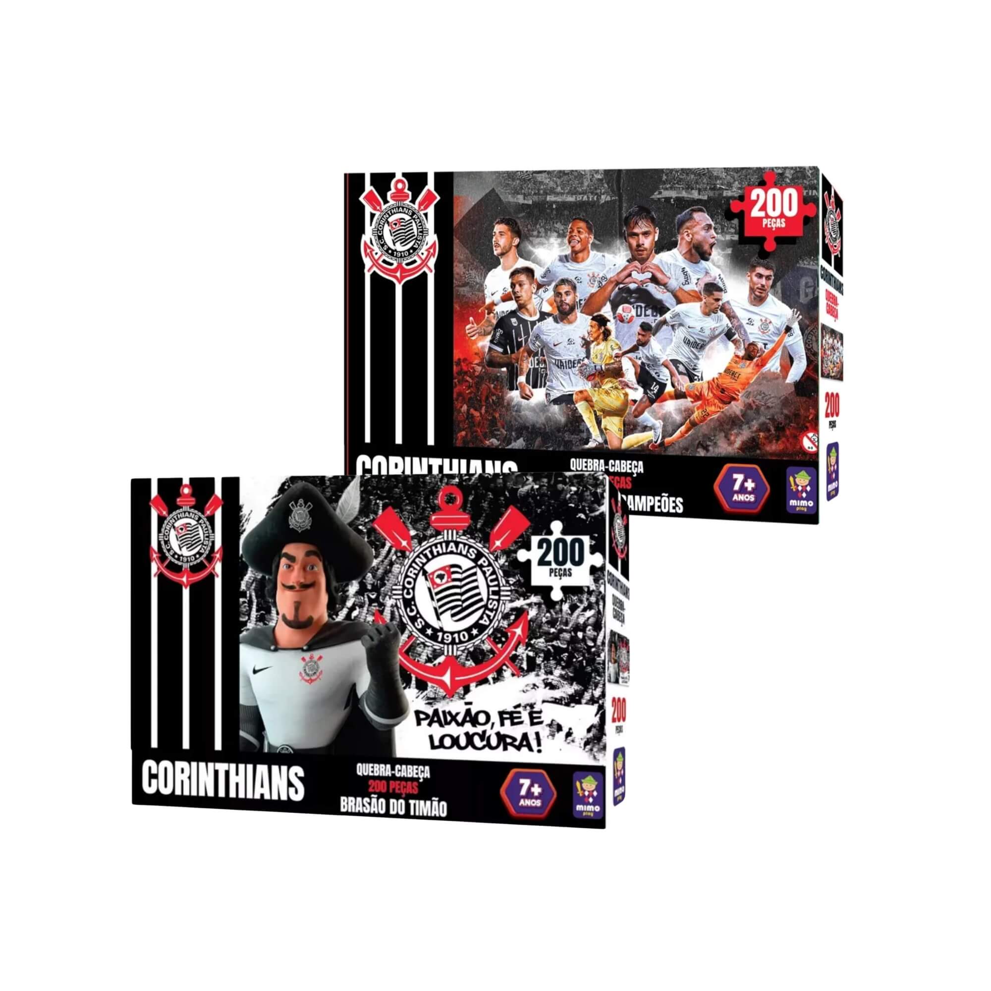 COMP Kit c/ 2 Quebra-Cabeças Puzzle Coleção Futebol Corinthians 200 Peças Mimo Toys