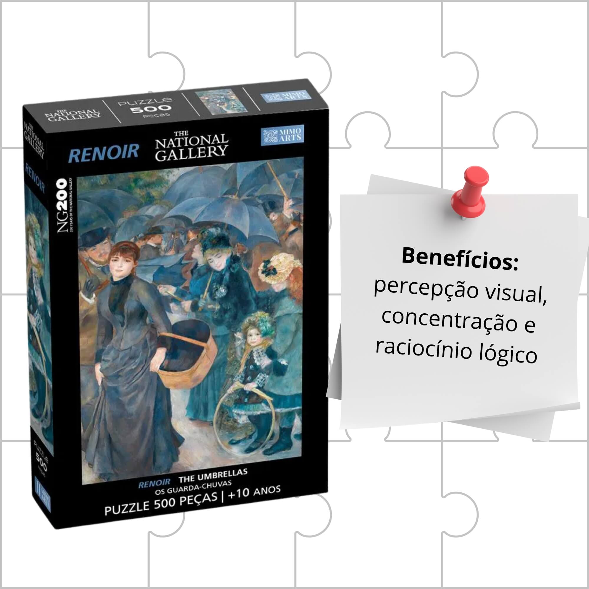 Quebra-Cabeça Unitário 500 Peças Obras de Arte Gallery Modelos:Os Guarda Chuvas Renoir