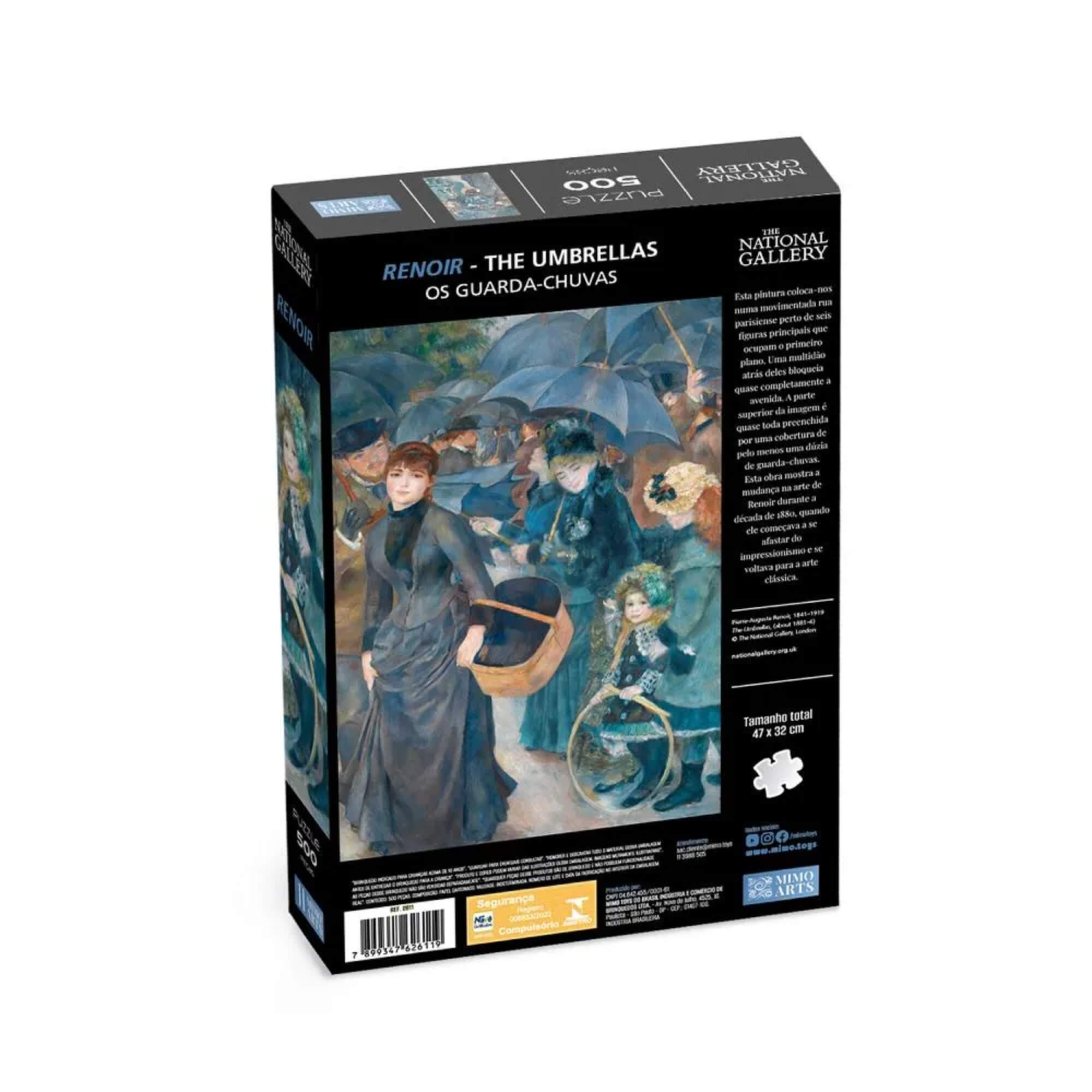 Quebra-Cabeça Unitário 500 Peças Obras de Arte Gallery Modelos:Os Guarda Chuvas Renoir