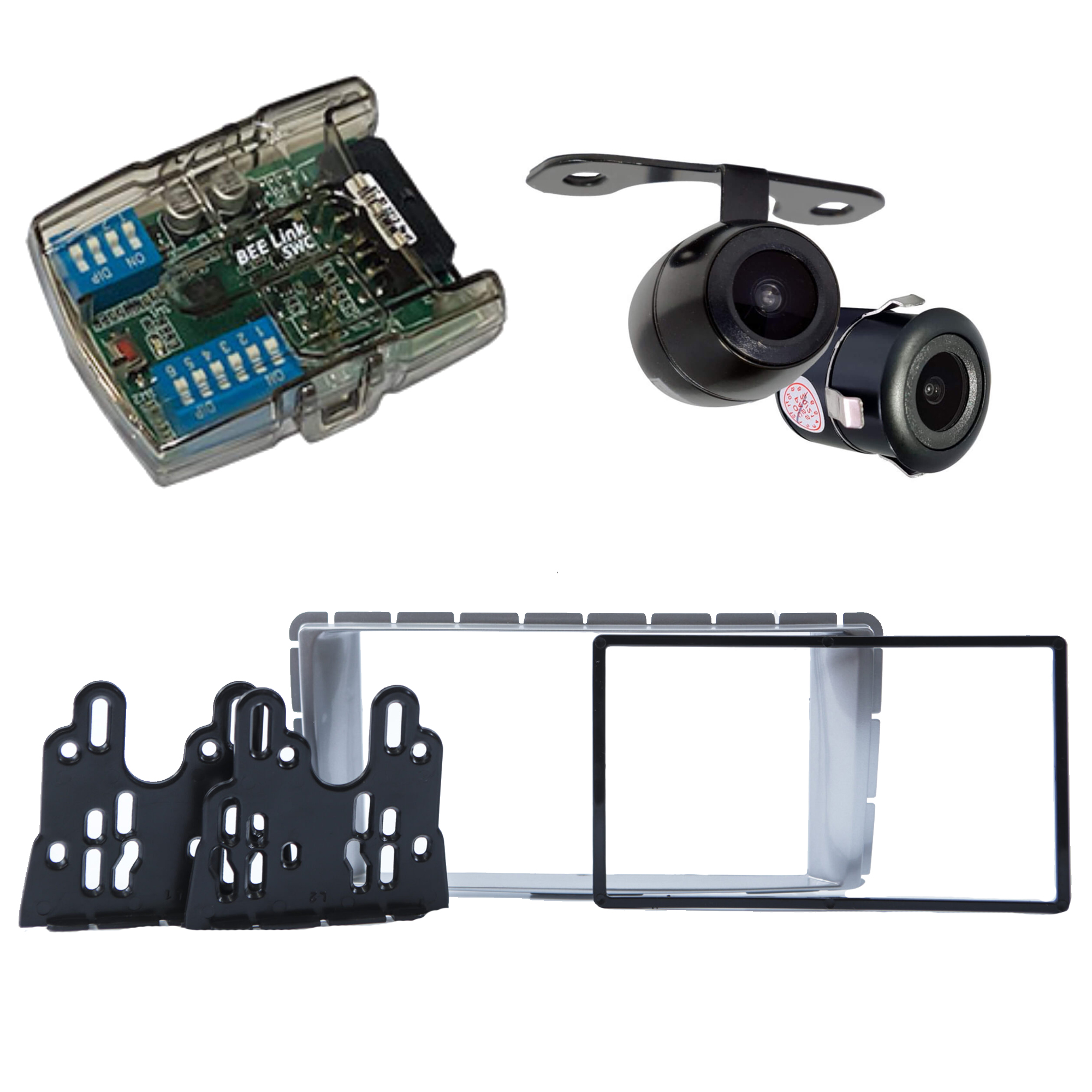 COMP Kit Moldura 2 Din Toyota Hilux/SRV 2012 a 2016 + Interface e volante + Câmera de ré