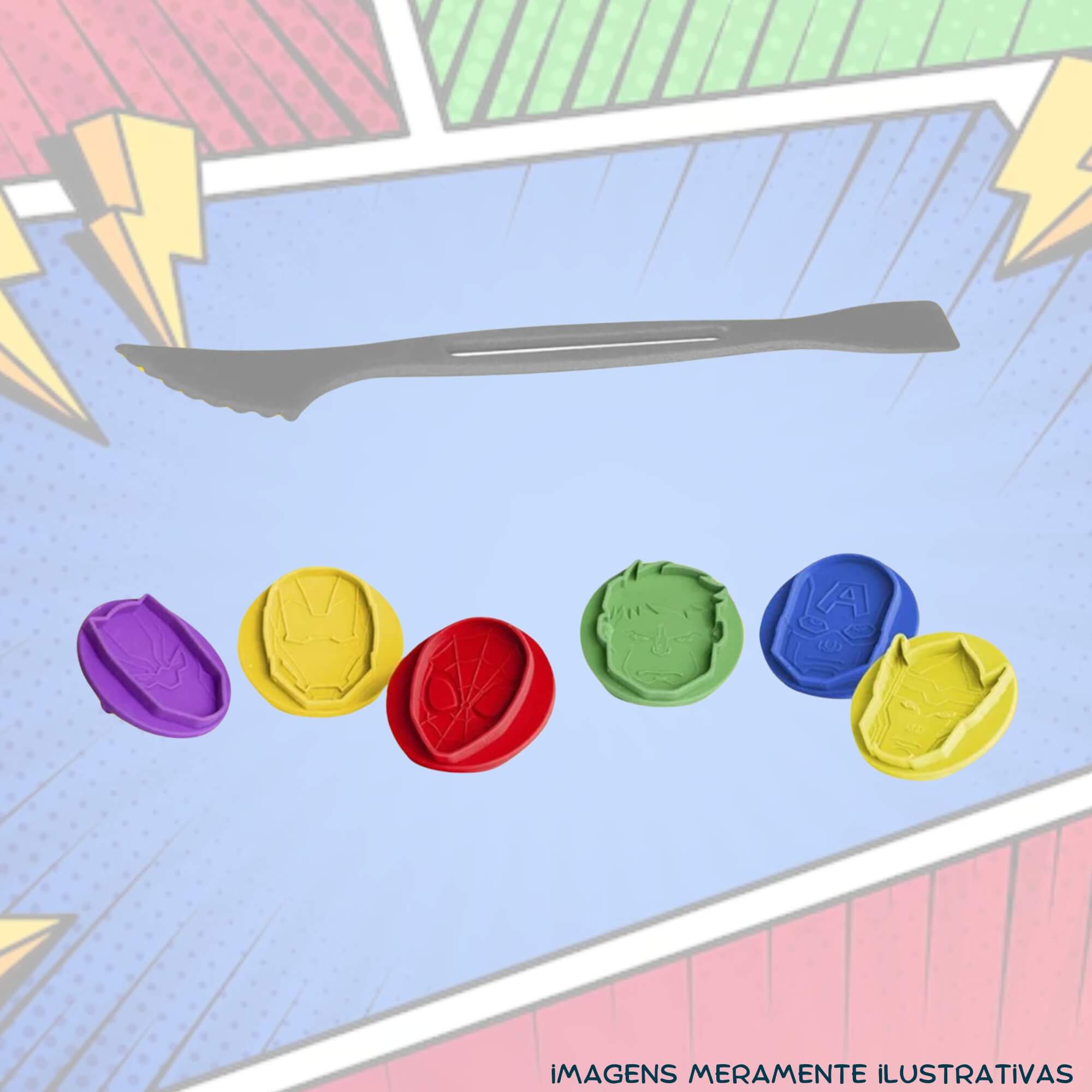 COMP Kit Massinha de Modelar Carimbos da Marvel + 10 Potes Coti Massa Tutti Frutti Cotiplas
