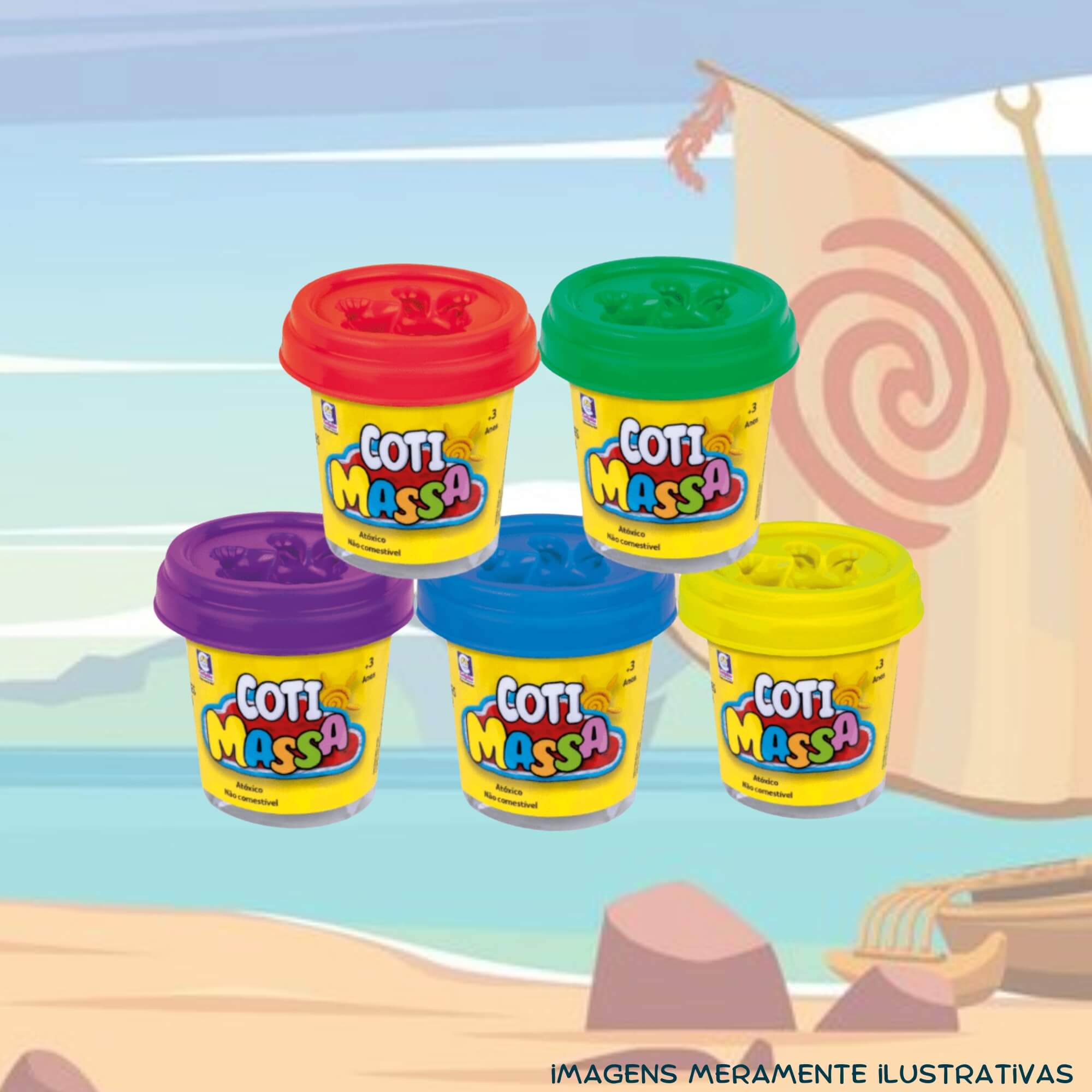 COMP Kit Brinquedo Infantil Moana e Amigos de Massinha + 10 Potes Coti Massa Tutti Frutti Cotiplas