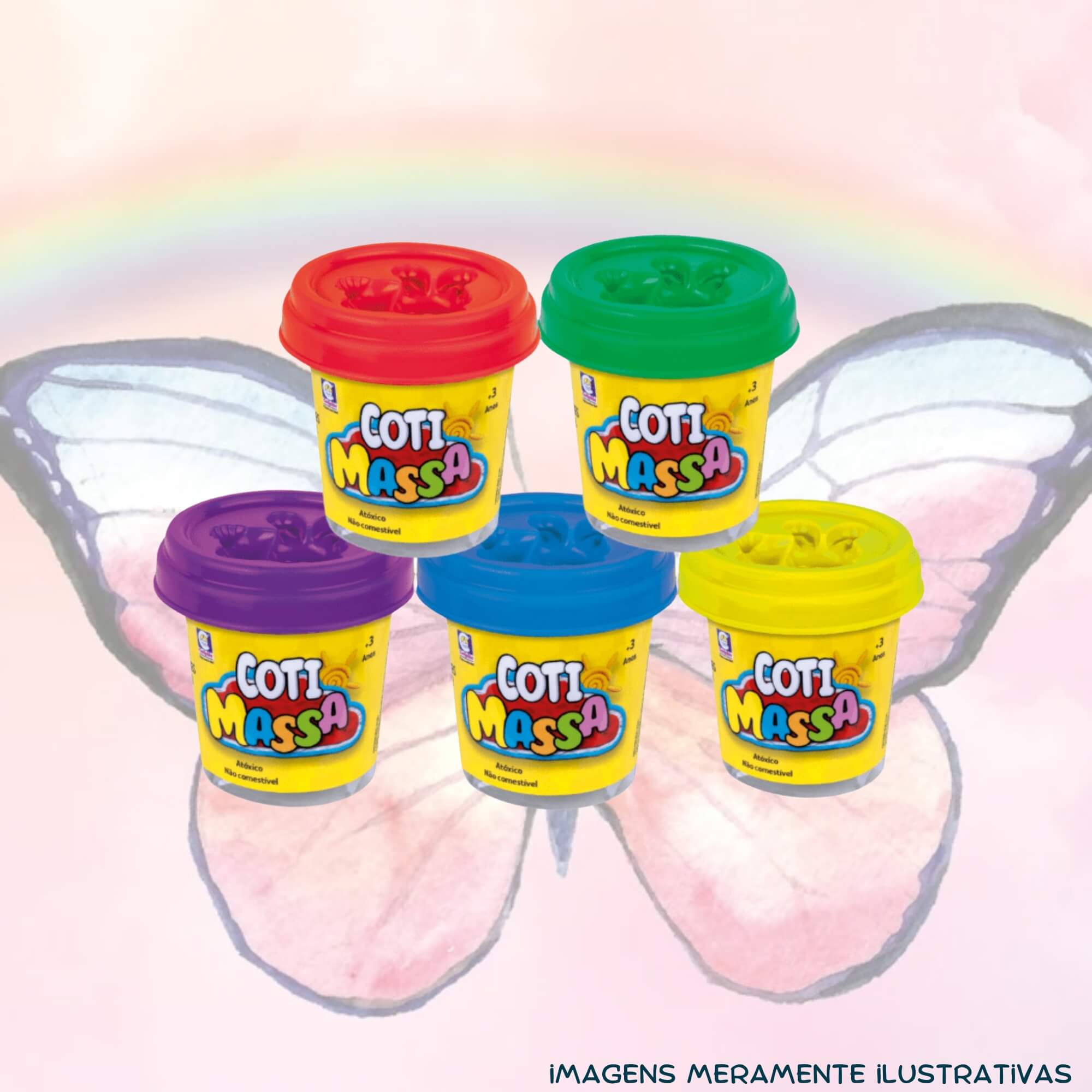 COMP Kit Boneca Butterfly Rainbow Massinha de Modelar + 10 Potes Coti Massa Tutti Frutti Cotiplás