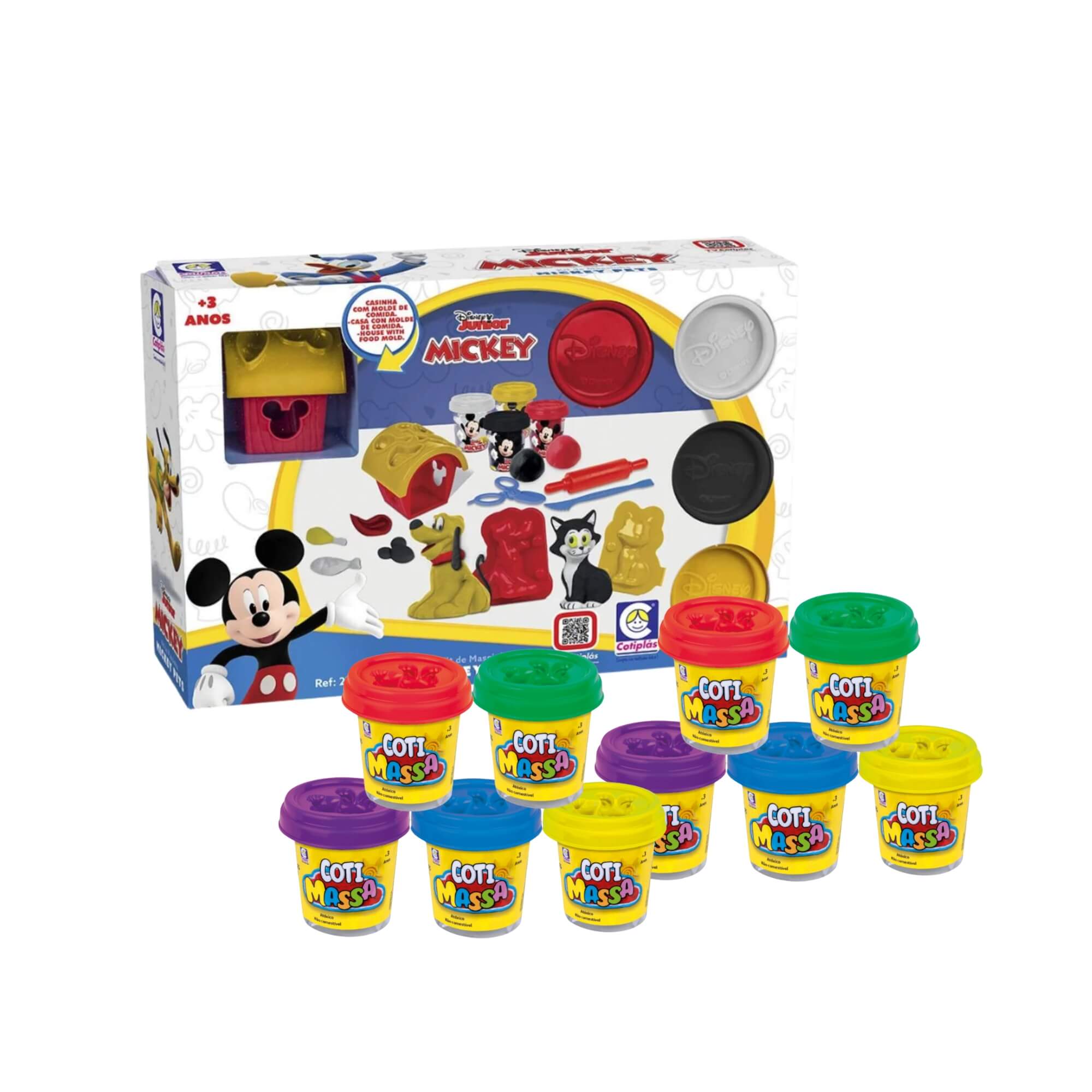 COMP Kit Brinquedo Infantil Massinha de Modelar Mickey Pets + 10 Potes Coti Massa Cotiplás