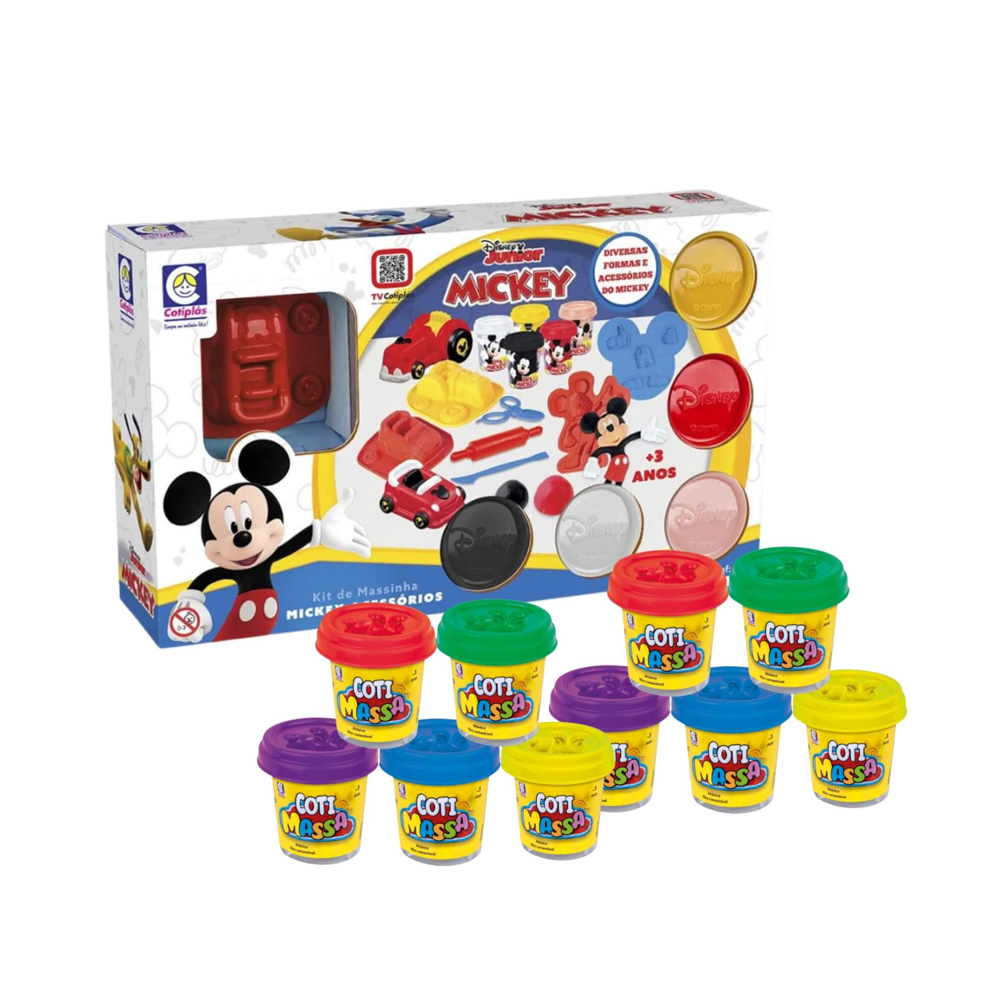 COMP Kit Brinquedo Infantil Massinha de Modelar Mickey Disney + 10 Potes Coti Massa Cotiplás