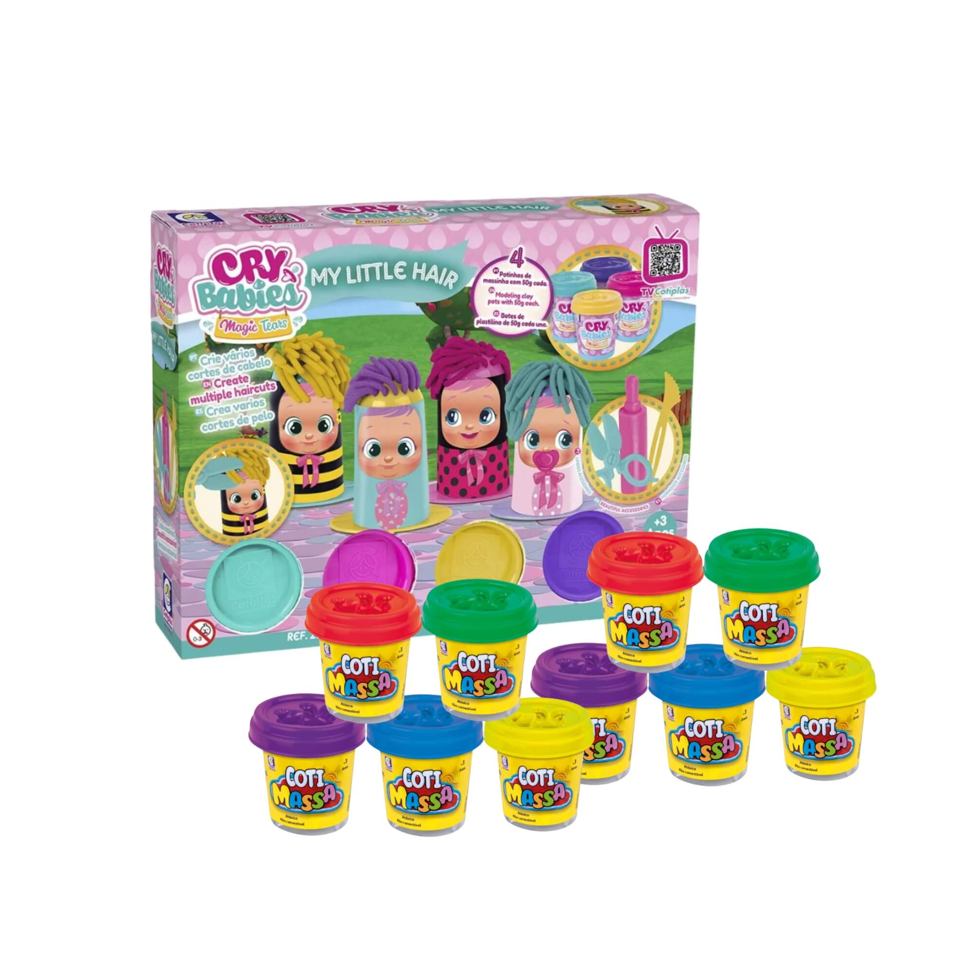 COMP Kit Brinquedo Massinha de Modelar My Little Hair Cry Babies + 10 Potes Coti Massa Cotiplás