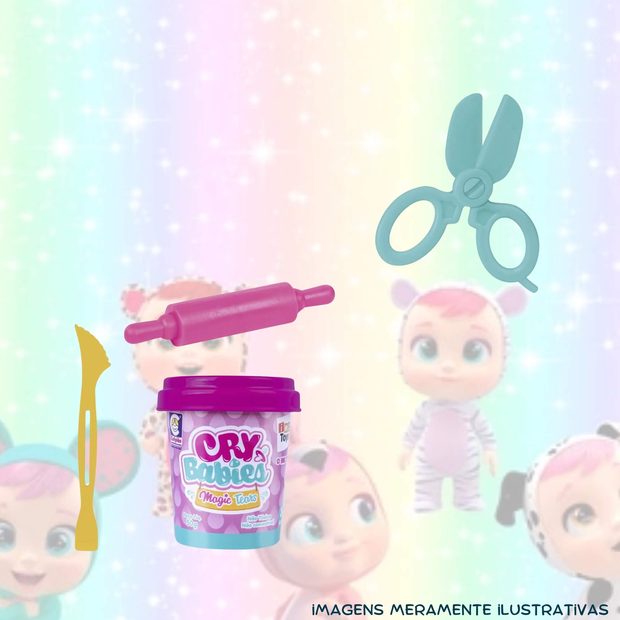 COMP Kit Brinquedo Massinha de Modelar My Little Hair Cry Babies + 10 Potes Coti Massa Cotiplás