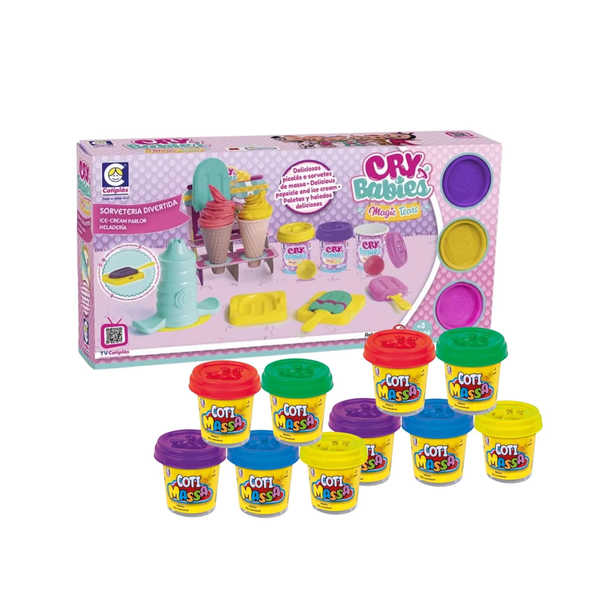 COMP Kit Brinquedo Sorveteria Divertida Massinha de Modelar Cry Babies + 10 Coti Massa Cotiplás