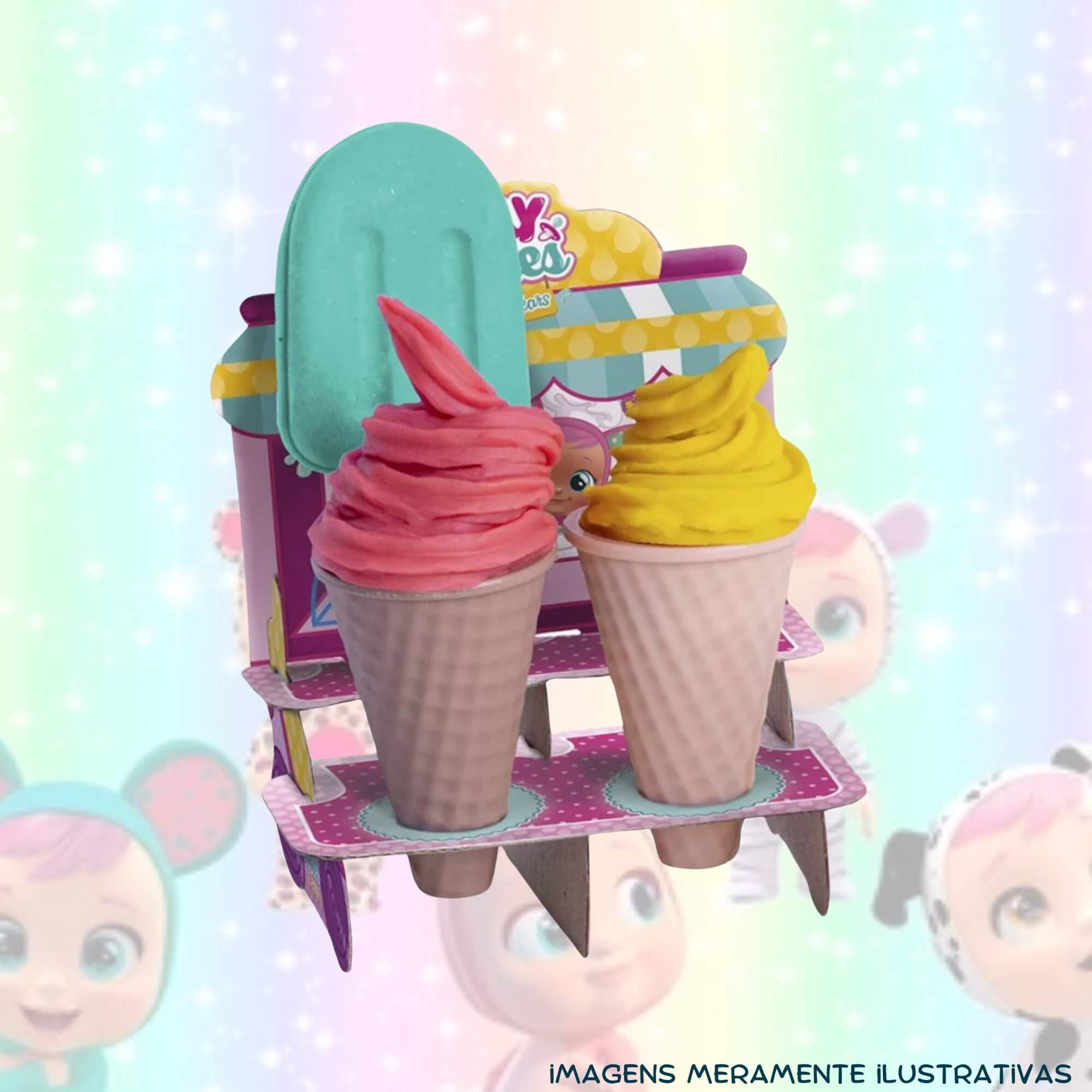 COMP Kit Brinquedo Sorveteria Divertida Massinha de Modelar Cry Babies + 10 Coti Massa Cotiplás