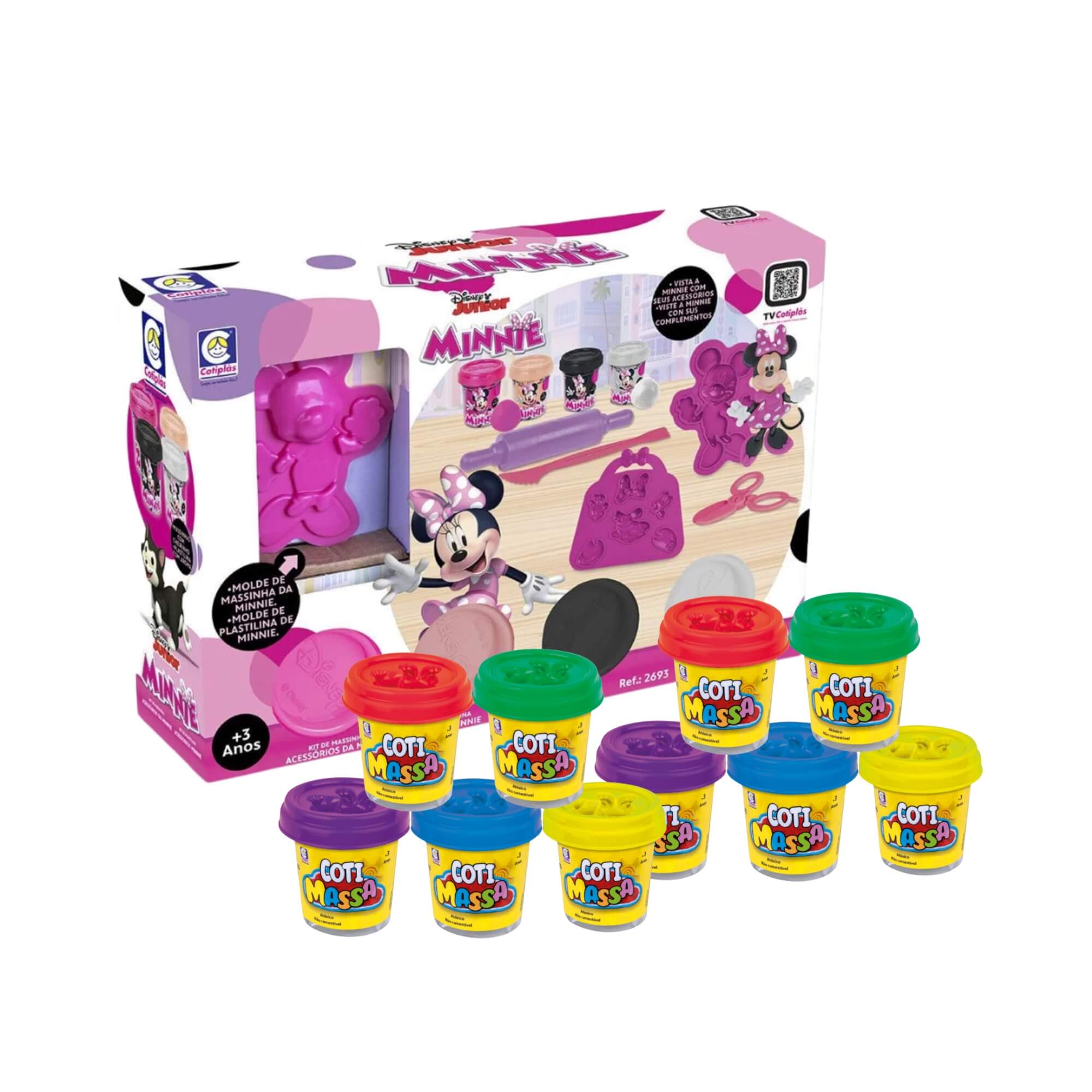 COMP Kit Brinquedo Infantil Massinha de Modelar Minnie Disney + 10 Potes Coti Massa Cotiplás