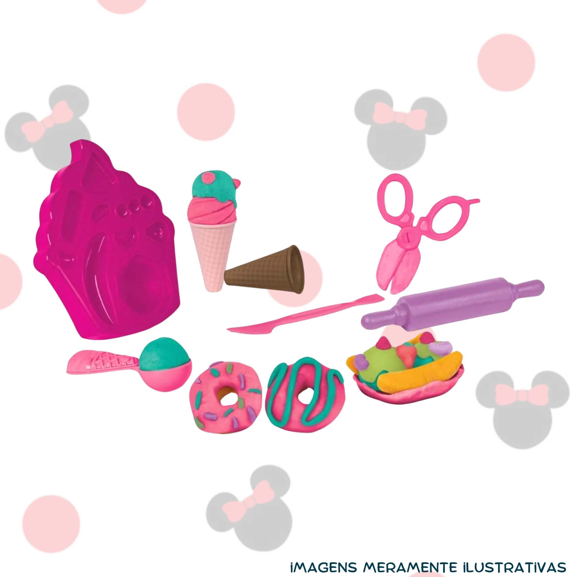COMP Kit Brinquedo Massinha de Modelar Minnie Disney Doceria + 10 Potes de Coti Massa Cotiplás