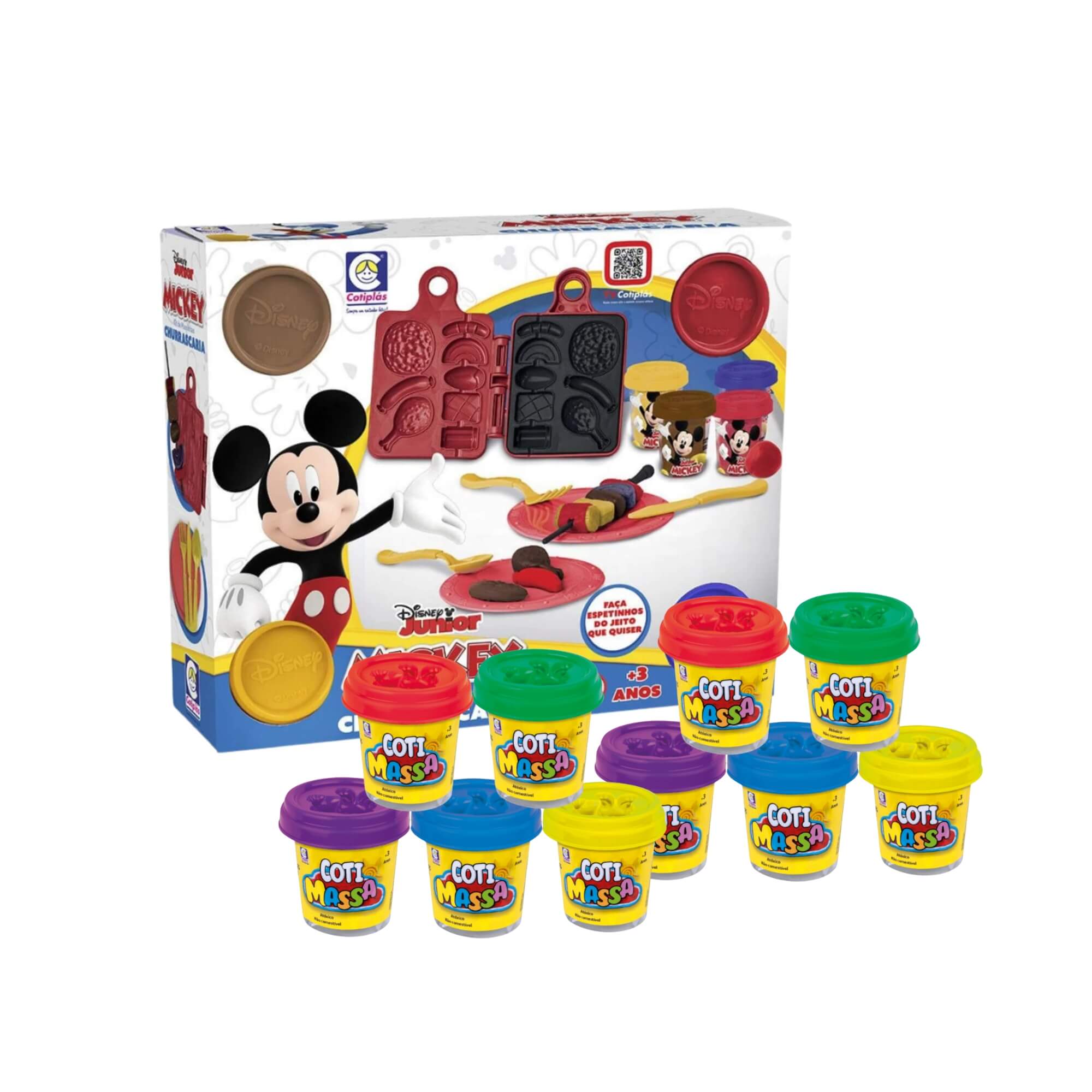 COMP Kit Brinquedo Infantil Massinha de Modelar Churrascaria Mickey Disney + 10 Coti Massa Cotiplas