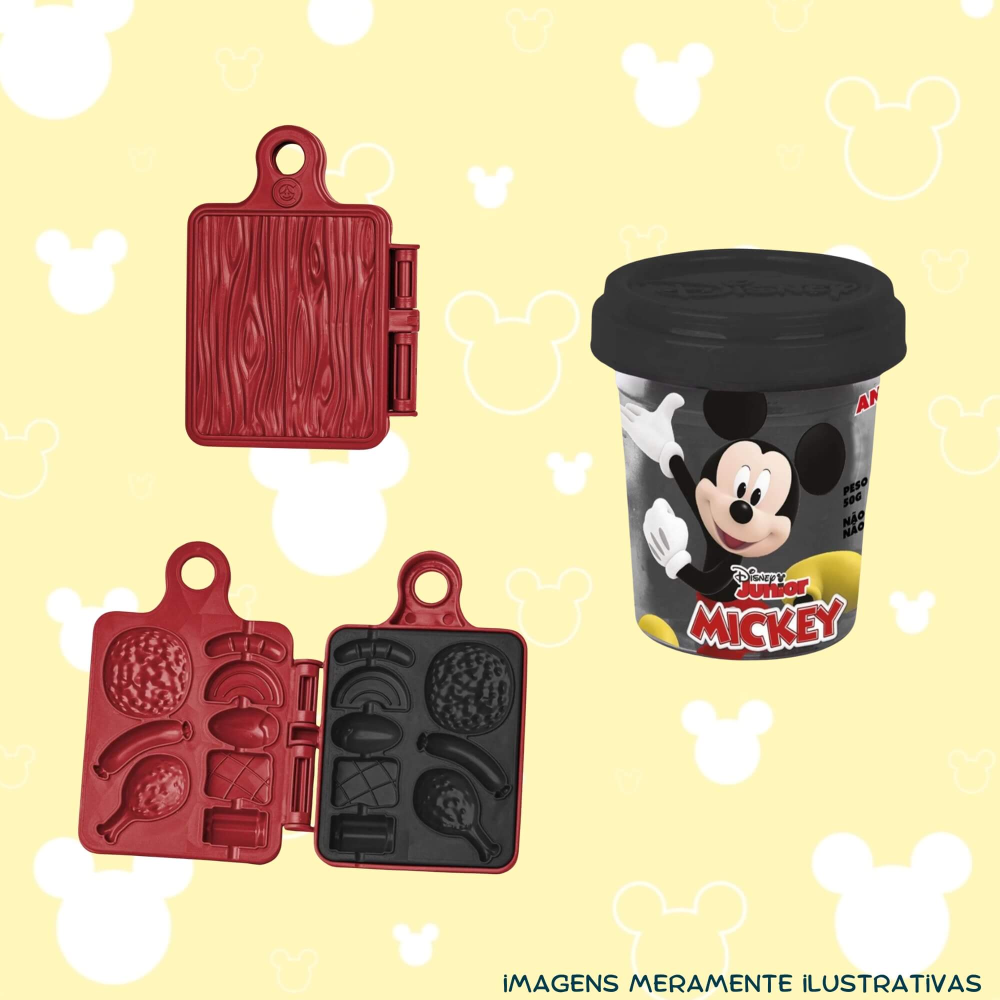 COMP Kit Brinquedo Infantil Massinha de Modelar Churrascaria Mickey Disney + 10 Coti Massa Cotiplas