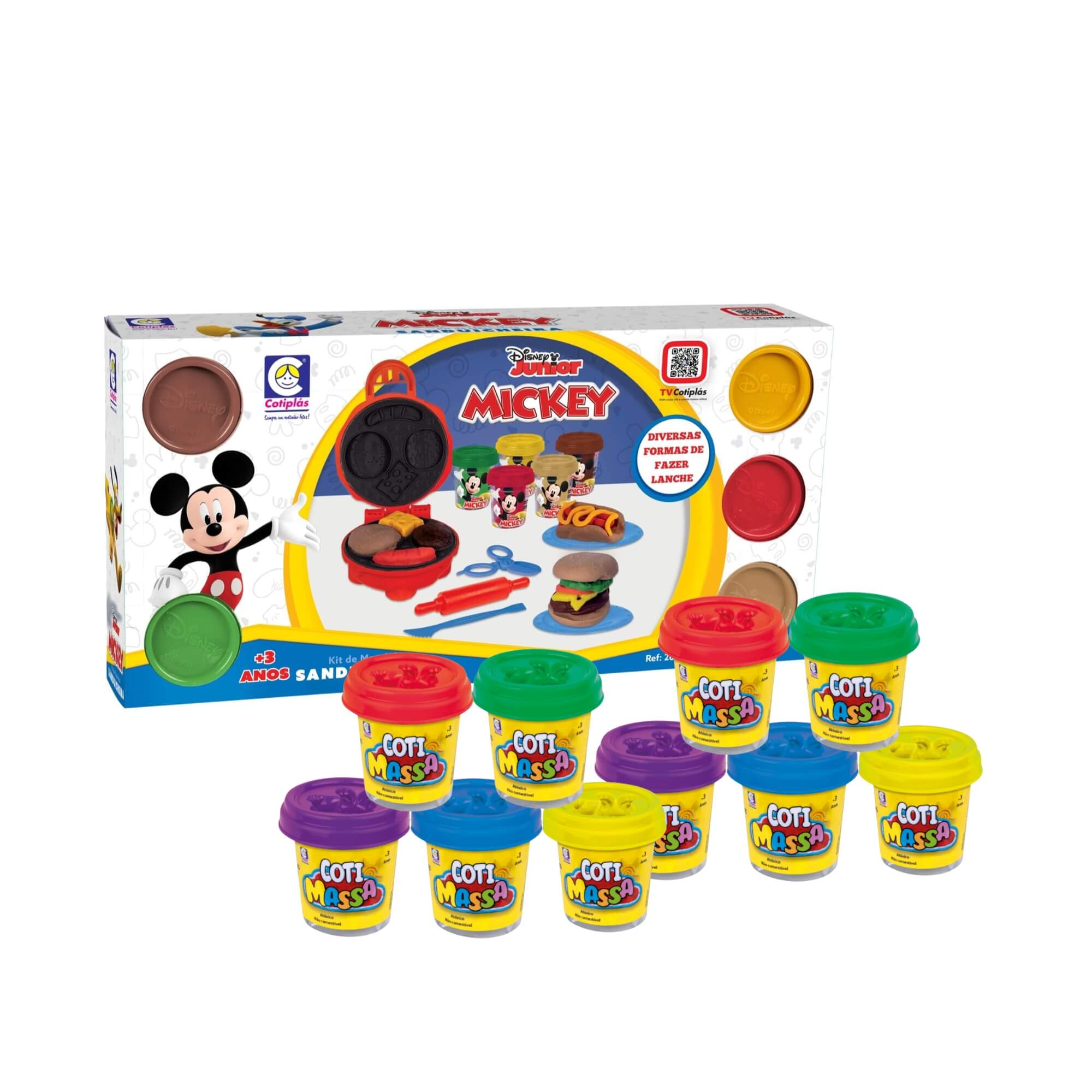 COMP Kit Brinquedo Infantil Massinha de Modelar Mickey Disney Sanduicheira + 10 Coti Massa Cotiplás
