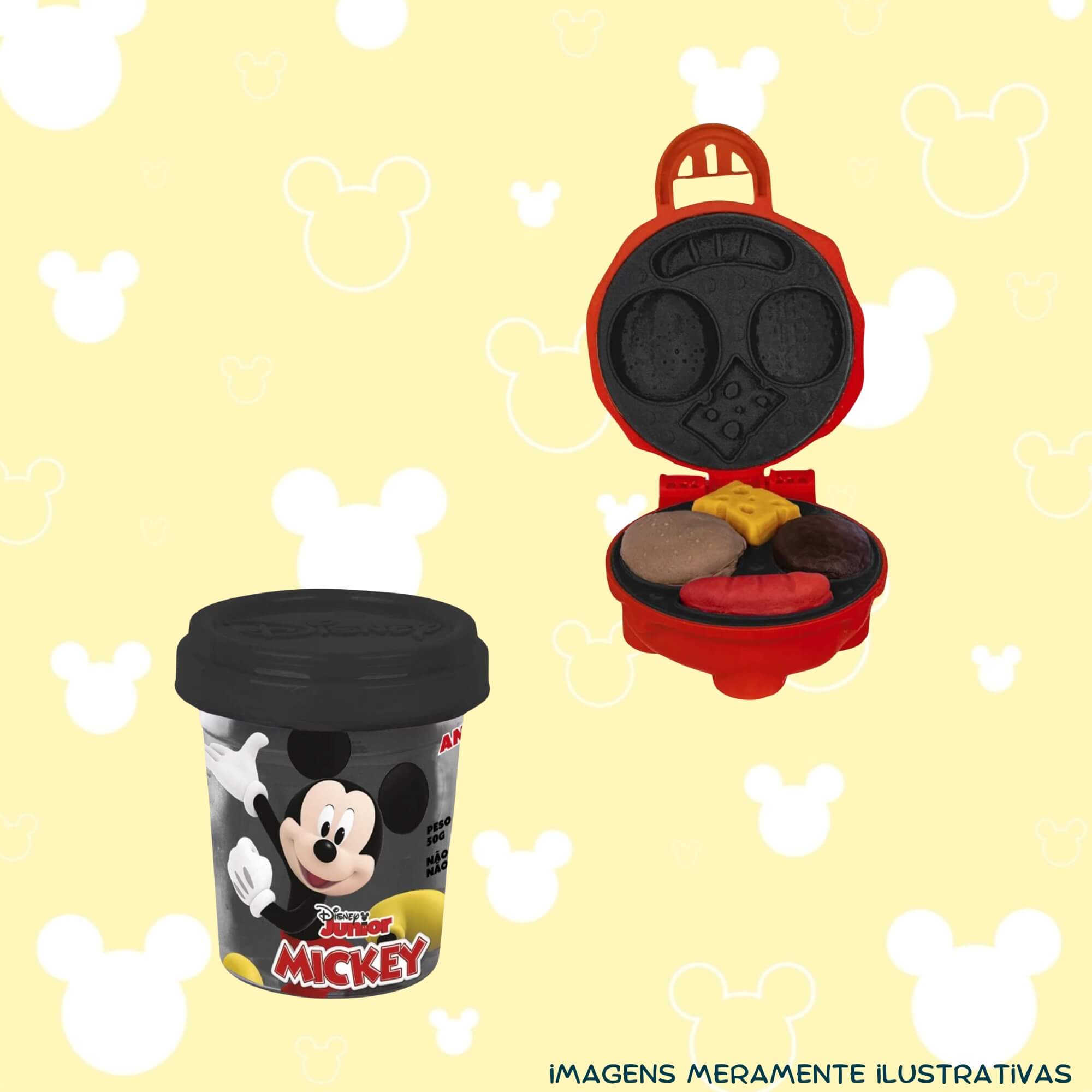 COMP Kit Brinquedo Infantil Massinha de Modelar Mickey Disney Sanduicheira + 10 Coti Massa Cotiplás
