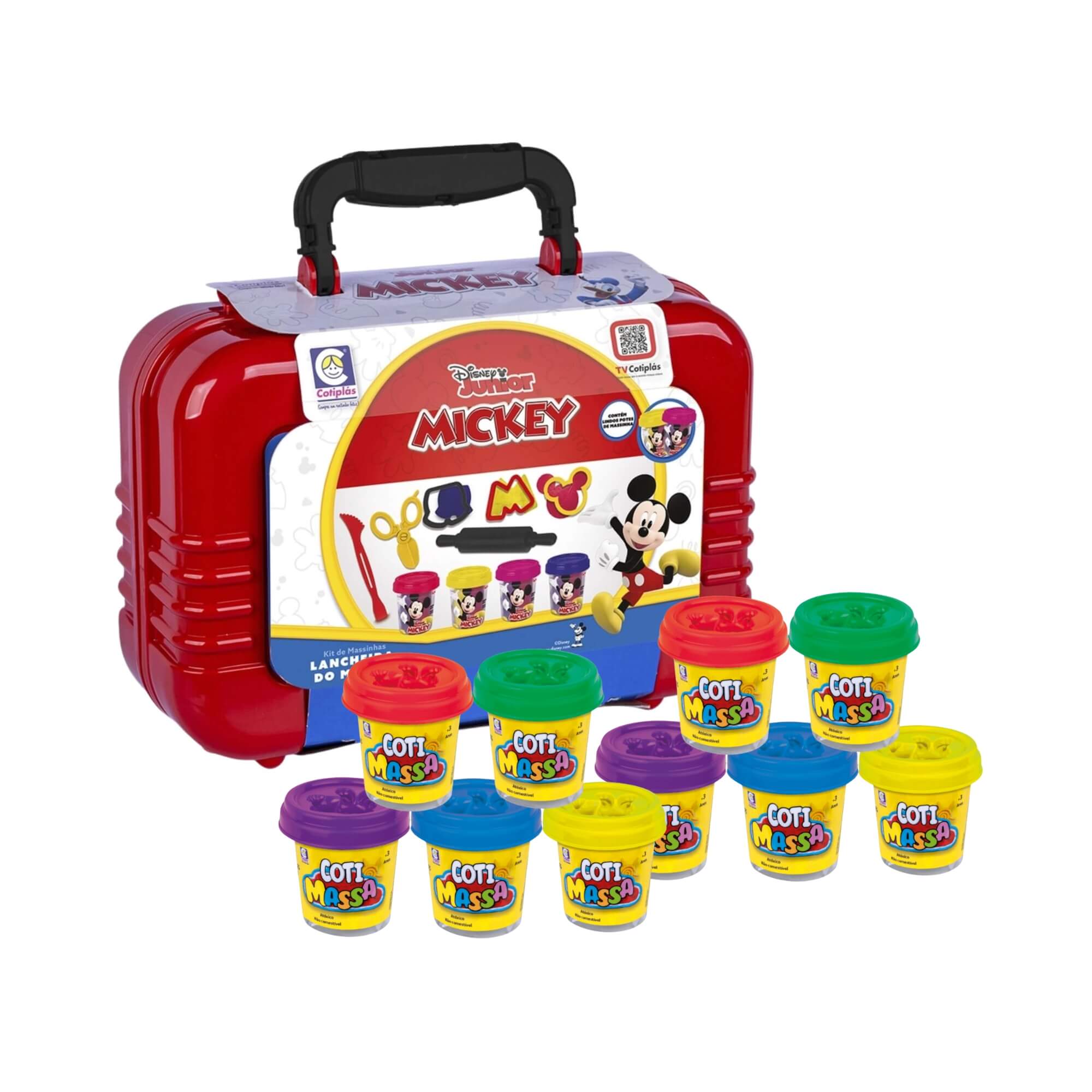 COMP Kit Brinquedo Infantil Lancheira Mickey Disney Massinhas de Modelar + 10 Coti Massa Cotiplás