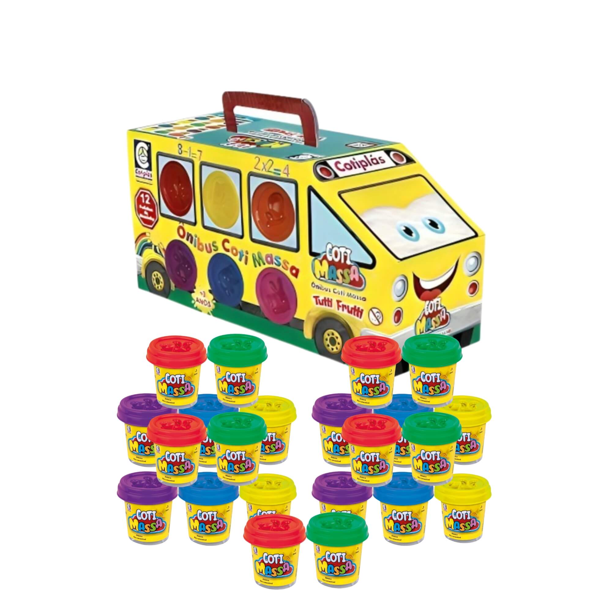COMP Kit Brinquedo Infantil Massinha de Modelar Maleta Ônibus + 10 Potes Coti Massa Cotiplás