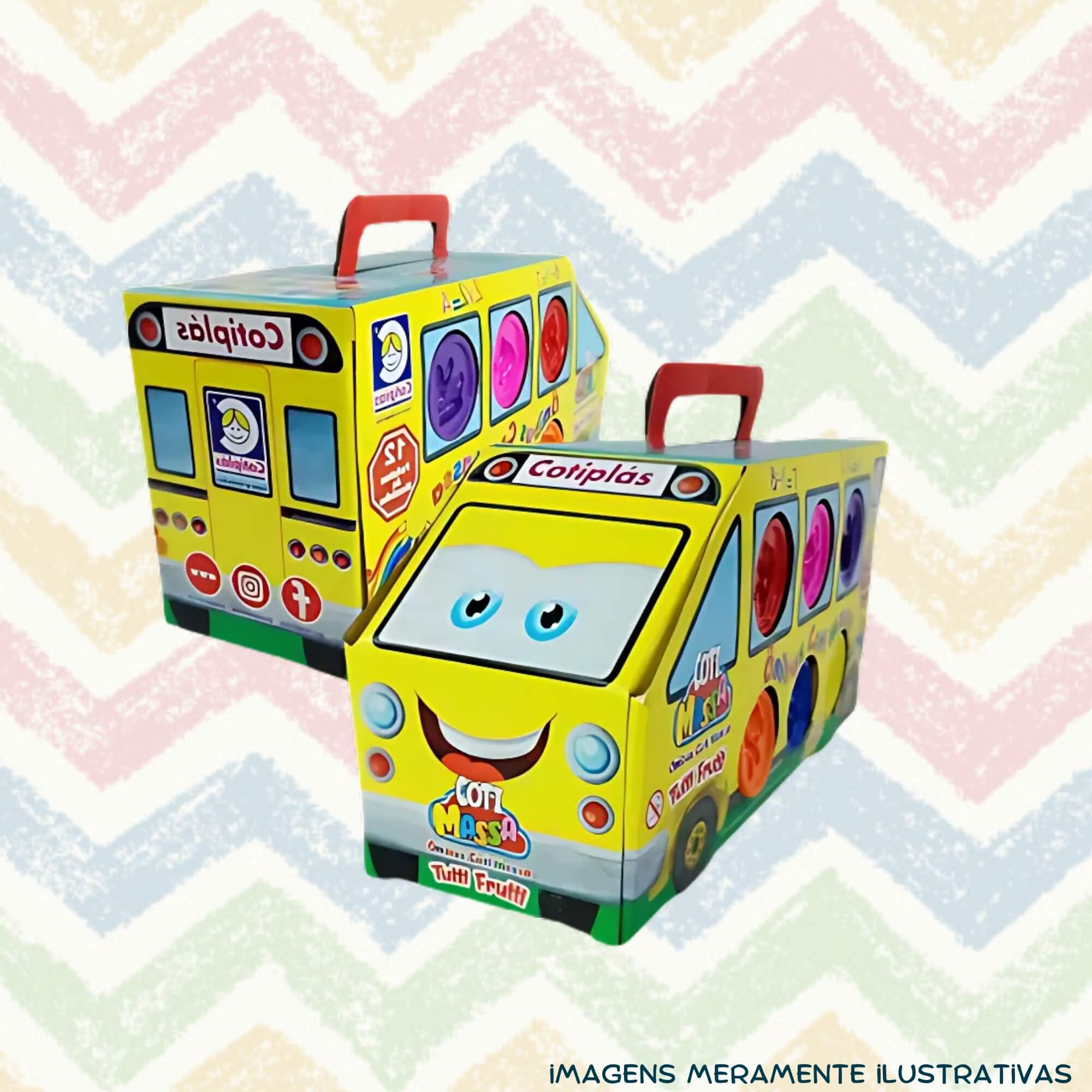 COMP Kit Brinquedo Infantil Massinha de Modelar Maleta Ônibus + 10 Potes Coti Massa Cotiplás