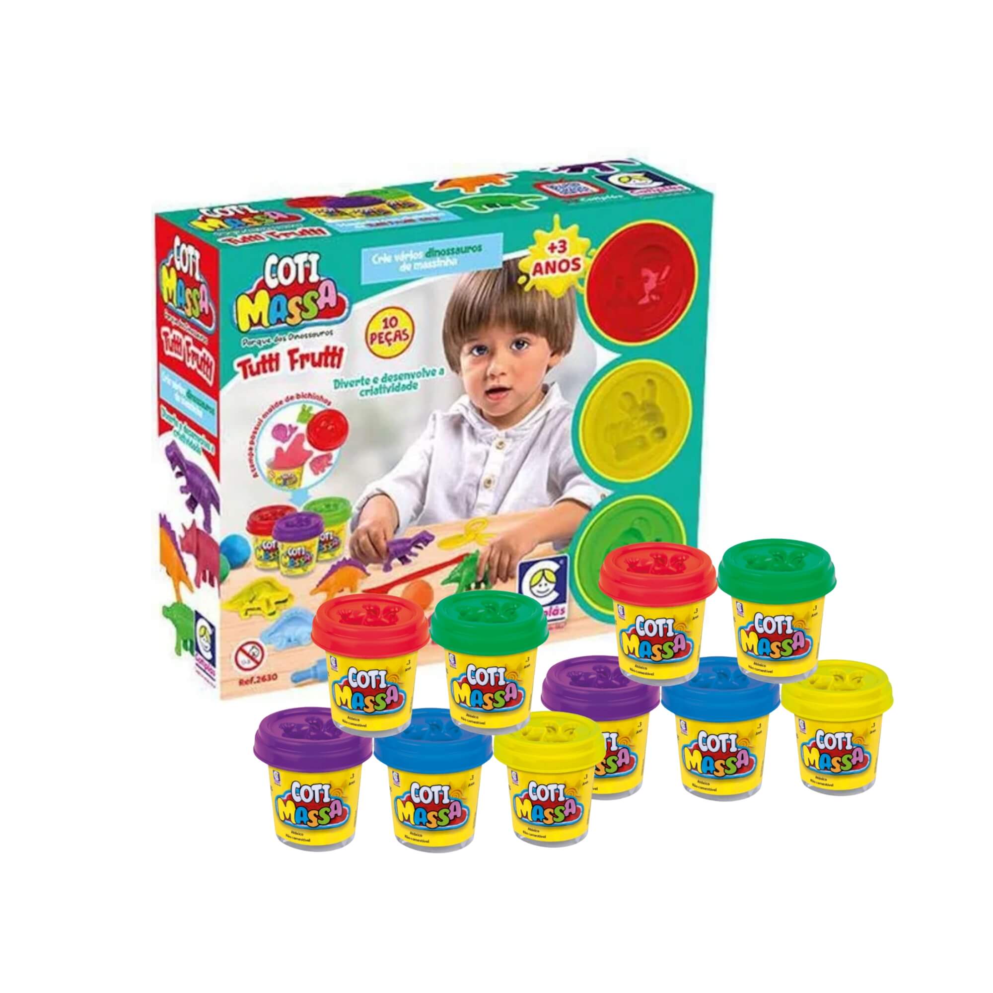 Kit Brinquedo Massinha de Modelar Animais Parque Dinossauros + 10 Potes Coti Massa Cotiplas