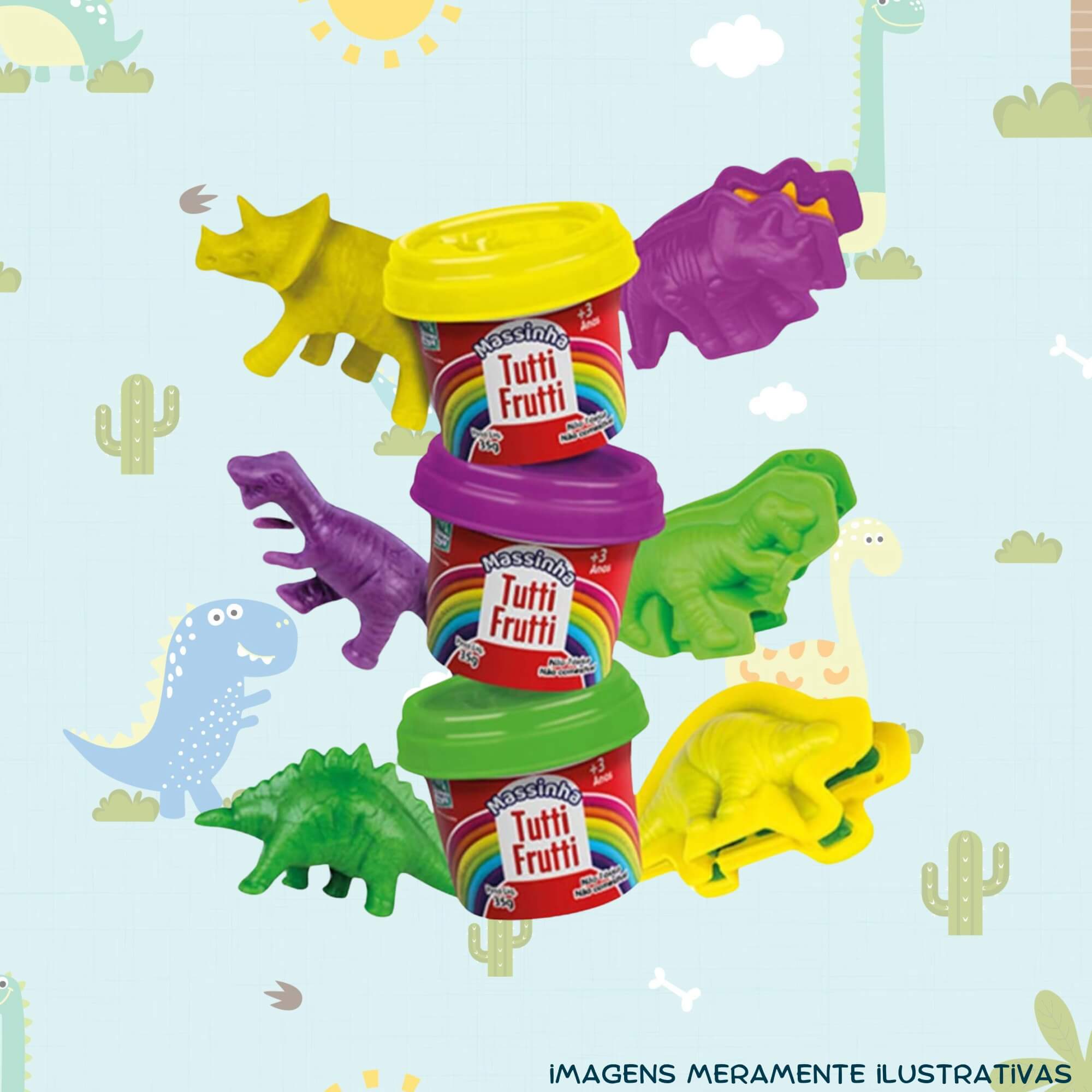 COMP Kit Brinquedo Massinha de Modelar Animais Parque Dinossauros + 10 Potes Coti Massa Cotiplas