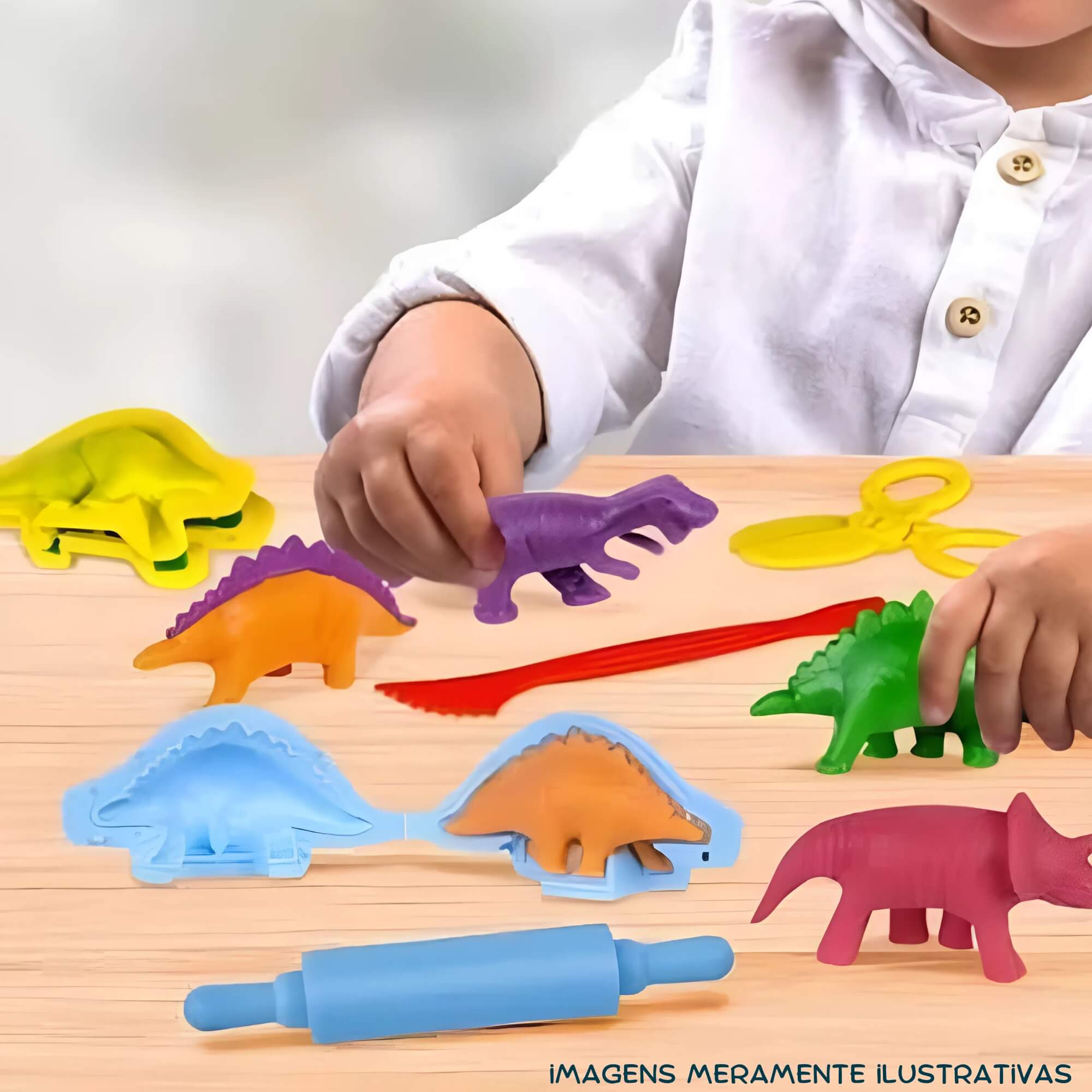 COMP Kit Brinquedo Massinha de Modelar Animais Parque Dinossauros + 10 Potes Coti Massa Cotiplas