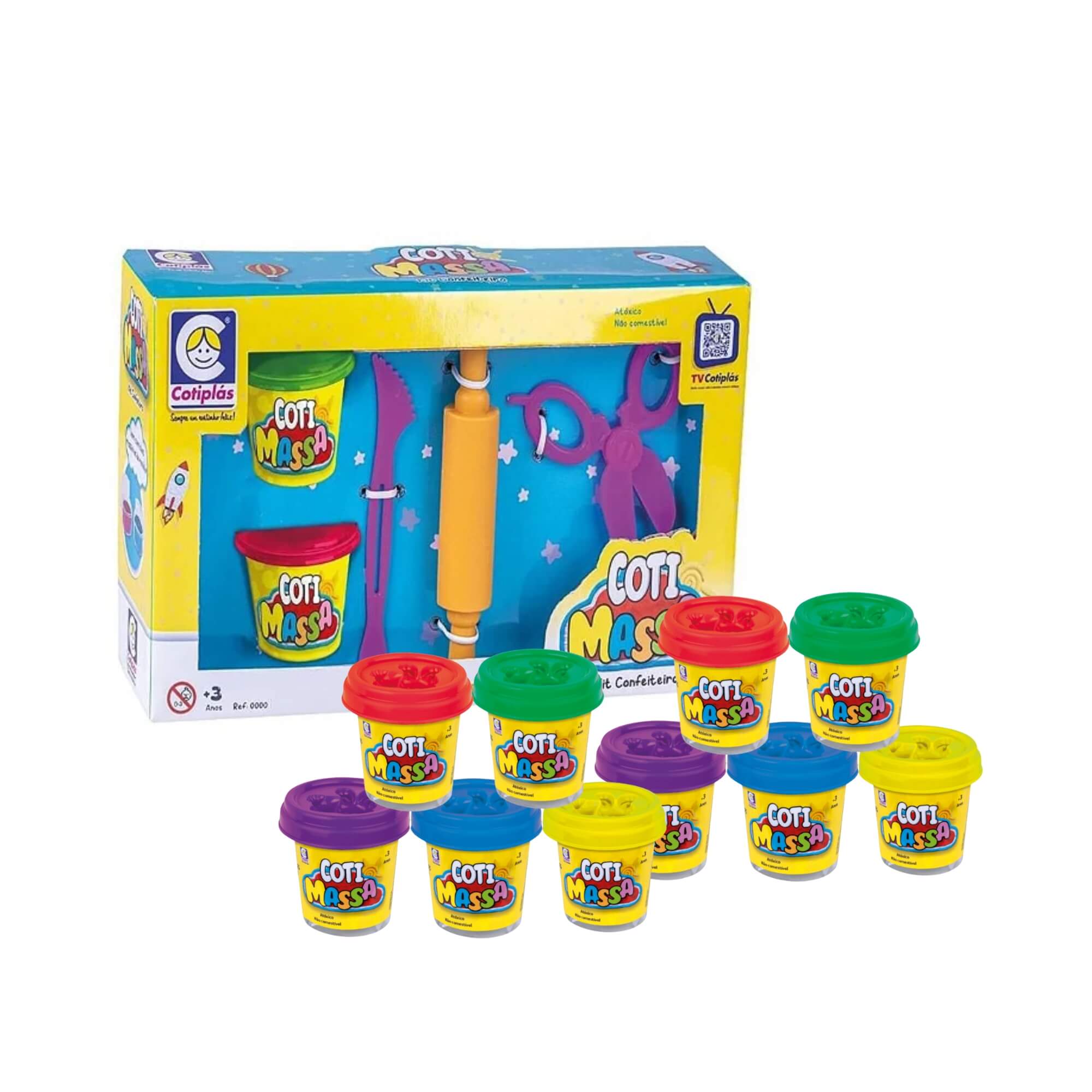 Kit Brinquedo Infantil Massinha de Modelar Confeiteiro + 10 Potes de Coti Massa Cotiplás