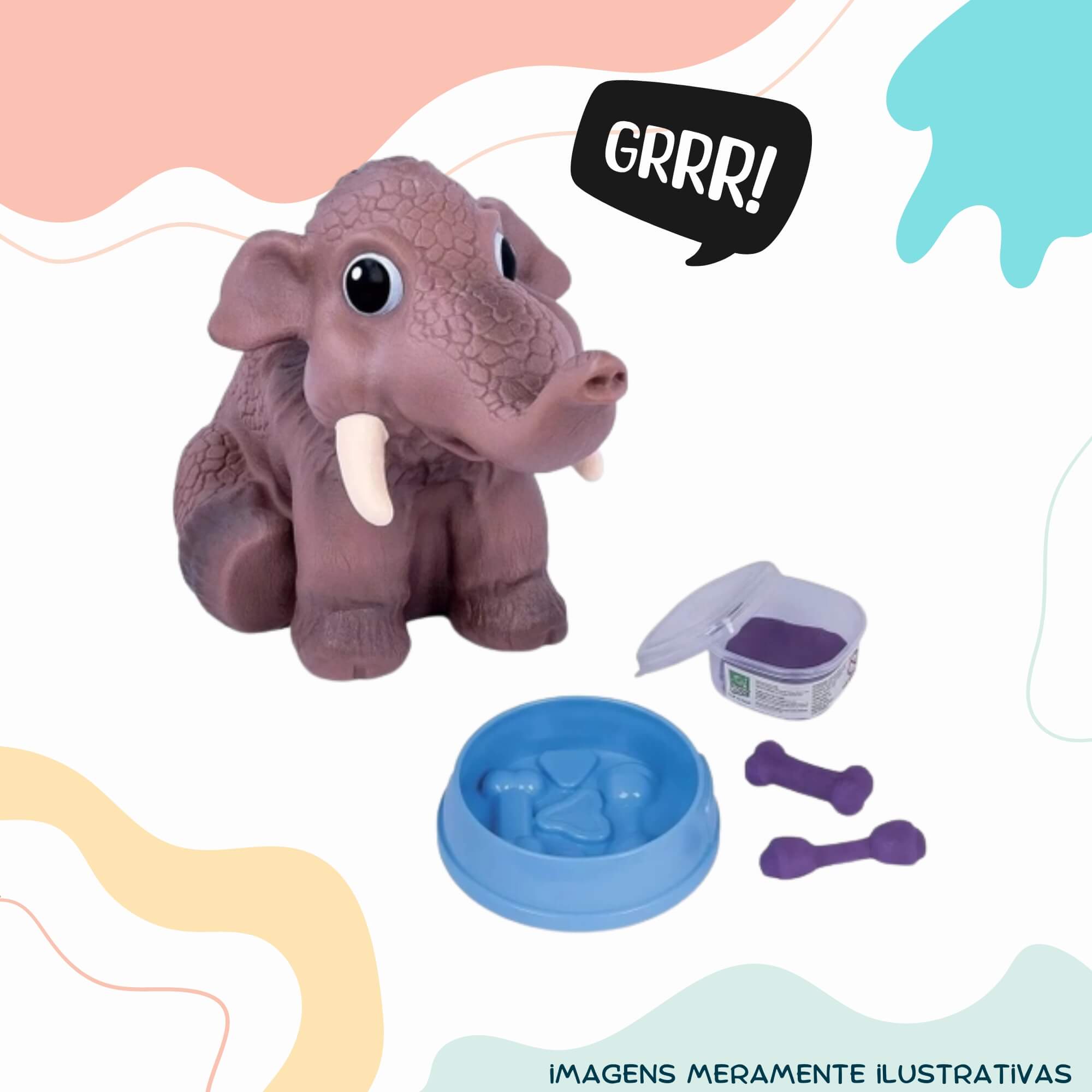 COMP Kit Boneco Dino World Babys Mamute Massinha de Modelar + 10 Potes de Coti Massa Cotiplás
