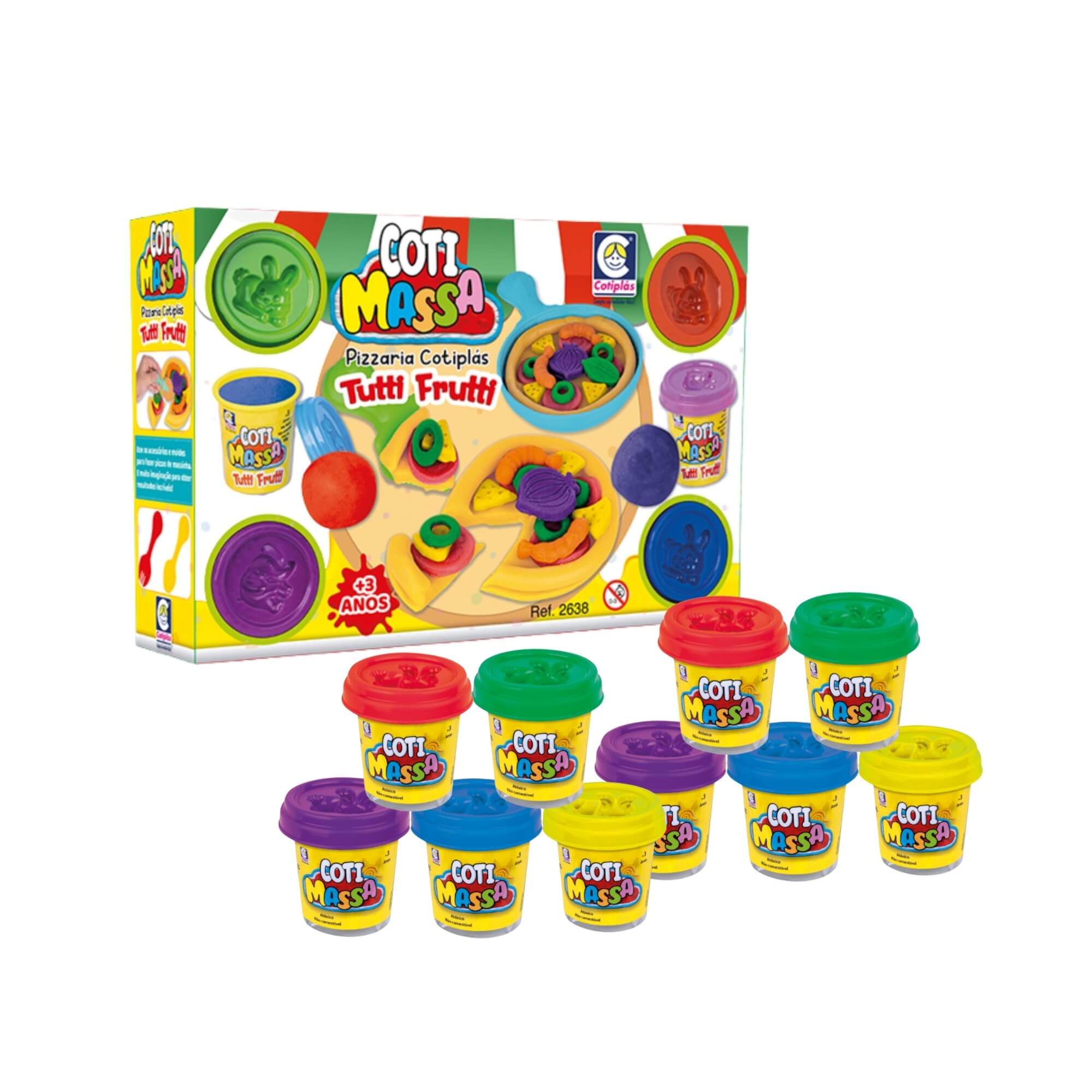 COMP Kit Brinquedo Infantil Pizzaria Massinha de Modelar + 10 Potes de Coti Massa Cotiplás