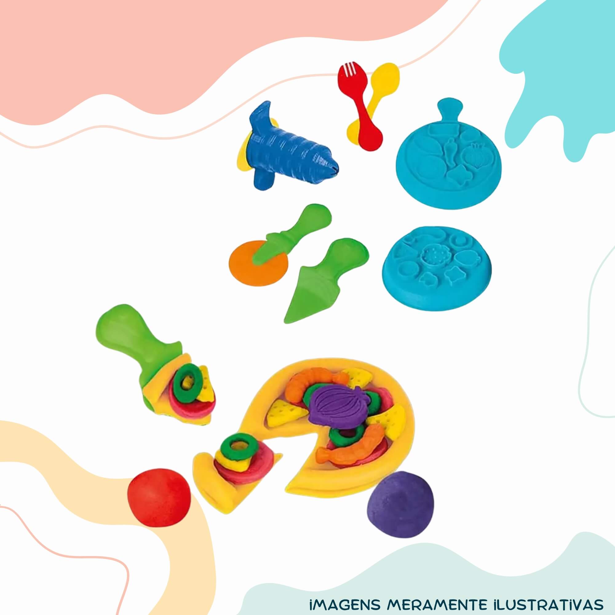 COMP Kit Brinquedo Infantil Pizzaria Massinha de Modelar + 10 Potes de Coti Massa Cotiplás