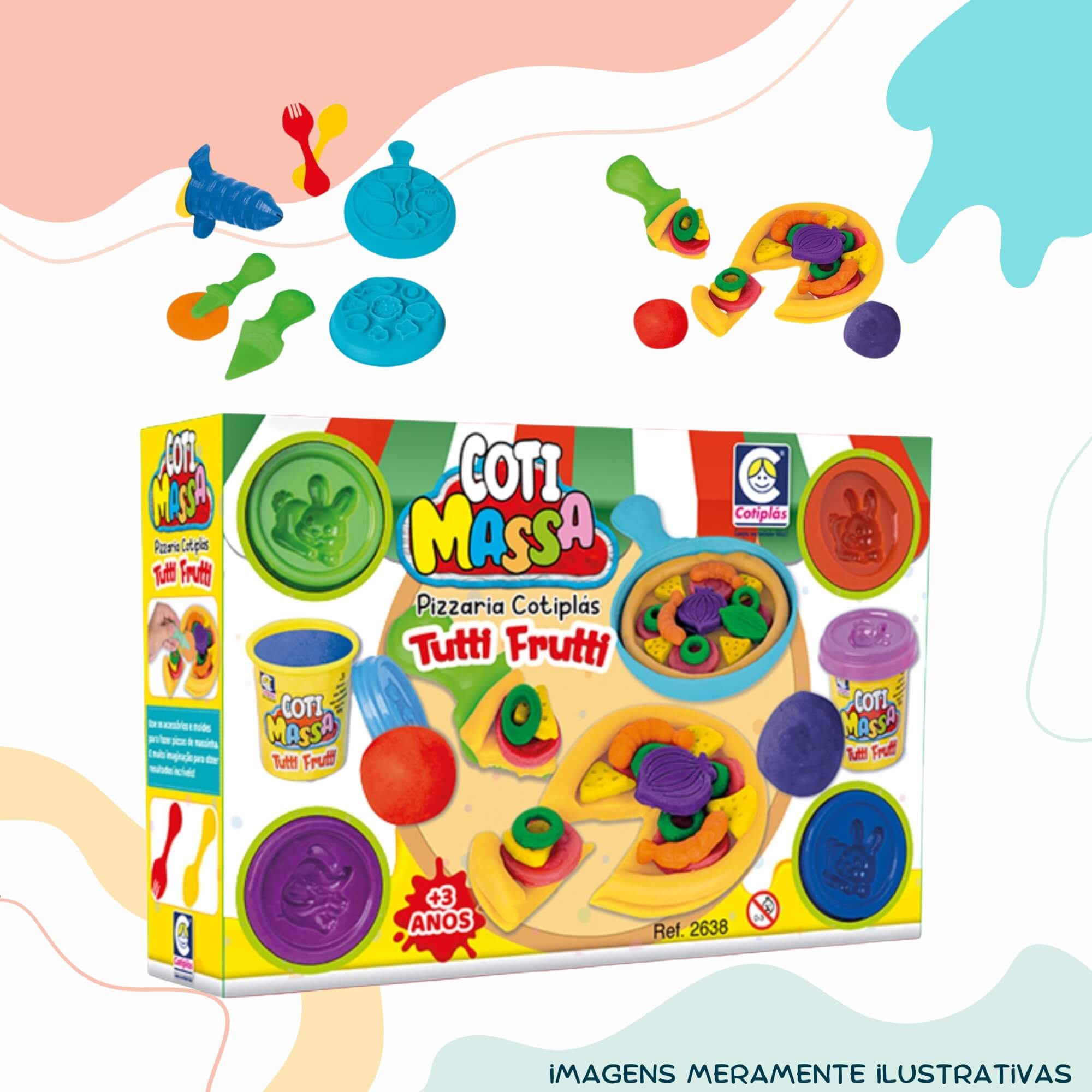 COMP Kit Brinquedo Infantil Pizzaria Massinha de Modelar + 10 Potes de Coti Massa Cotiplás