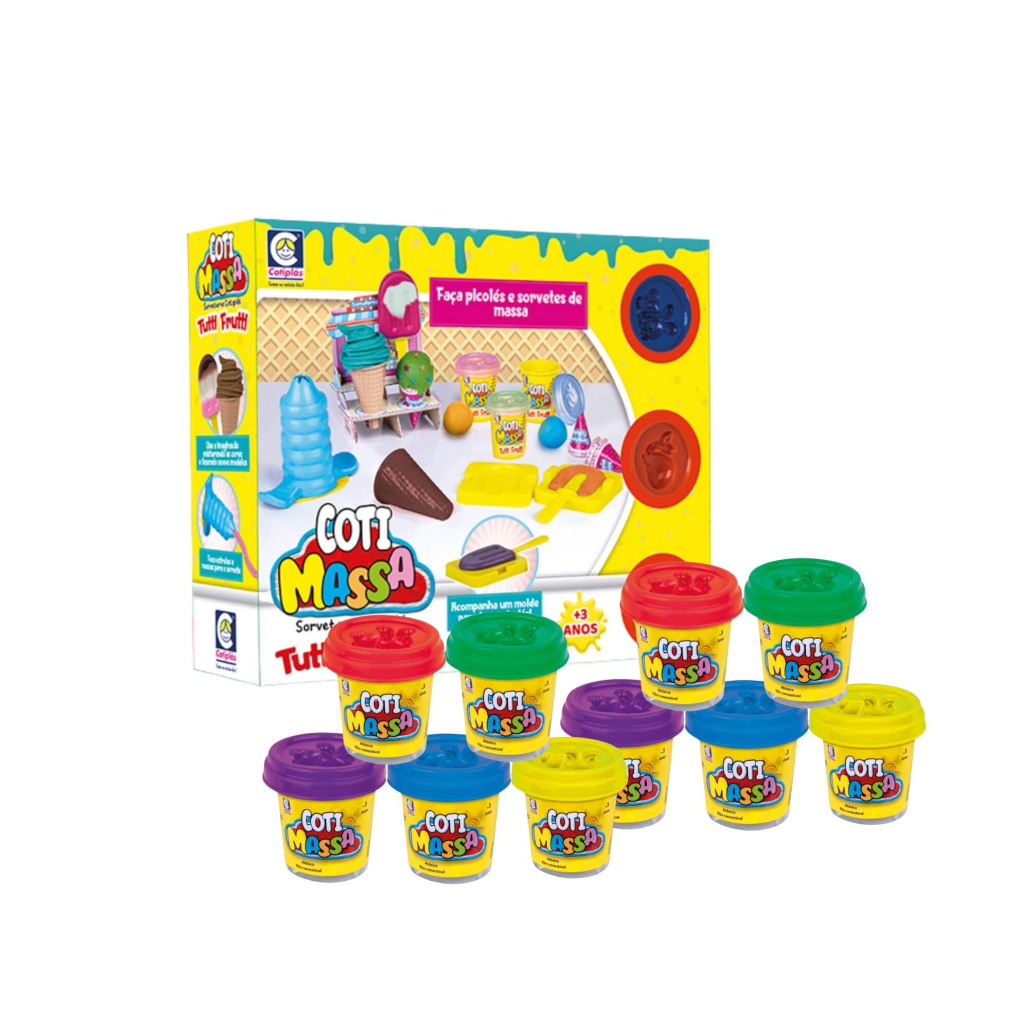 COMP Kit Brinquedo Infantil Sorveteria de Massinha de Modelar + 10 Potes de Coti Massa Cotiplas
