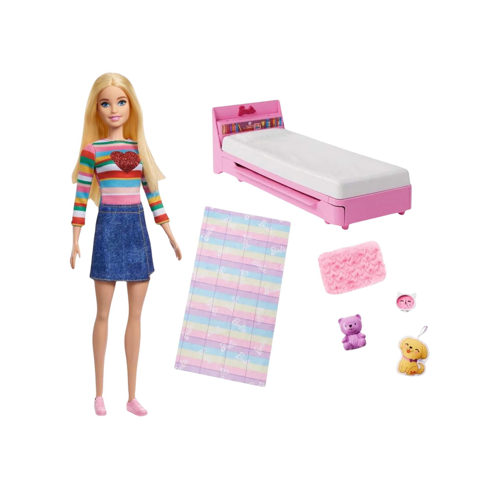 COMP Kit Boneca Infantil Barbie Acampamento Malibu Fashion + Bicama e Acessórios Sortidos Mattel