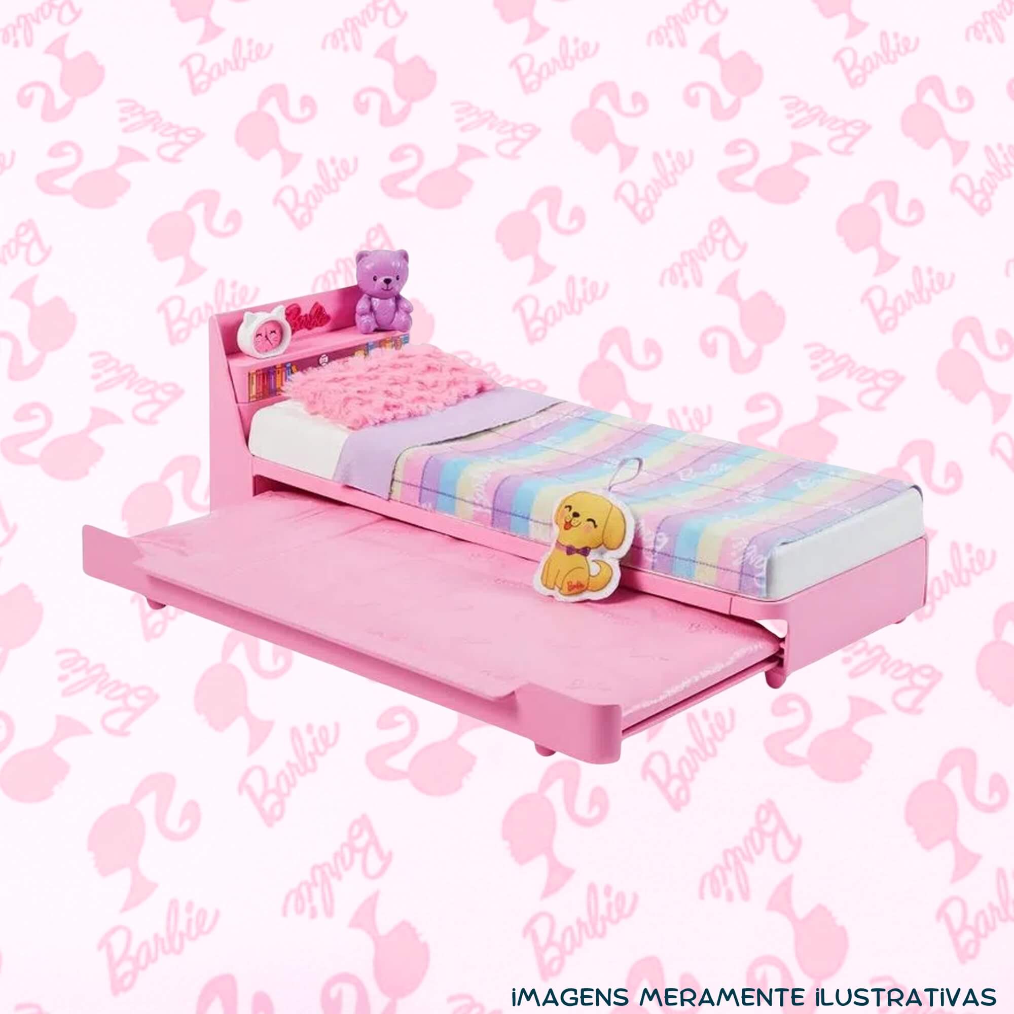 COMP Kit Boneca Infantil Barbie Acampamento Malibu Fashion + Bicama e Acessórios Sortidos Mattel