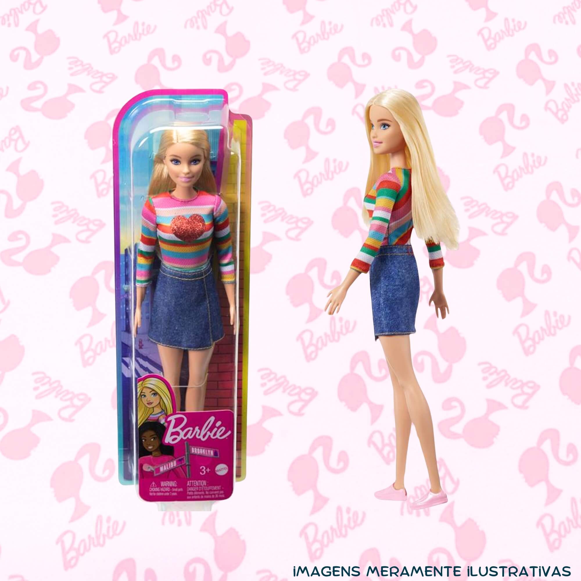 COMP Kit Boneca Infantil Barbie Acampamento Malibu Fashion + Bicama e Acessórios Sortidos Mattel