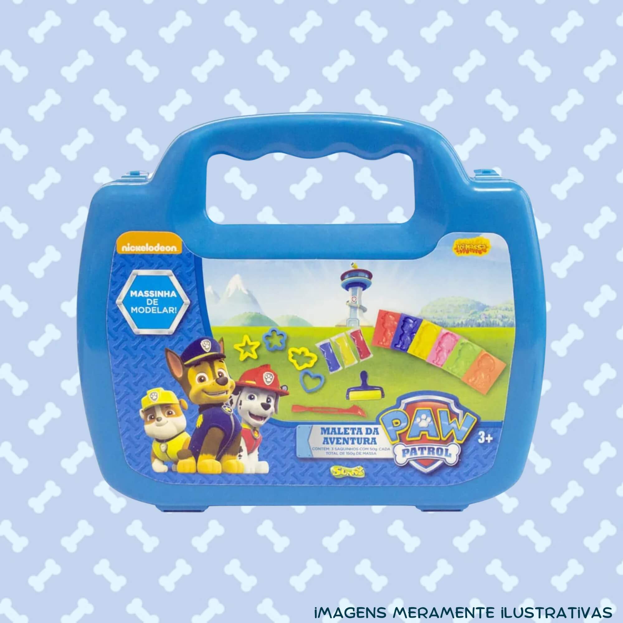 COMP Kit Brinquedo Infantil Massinha de Modelar Mini Maleta Patrulha Canina + 5 Potes de Coti Massa