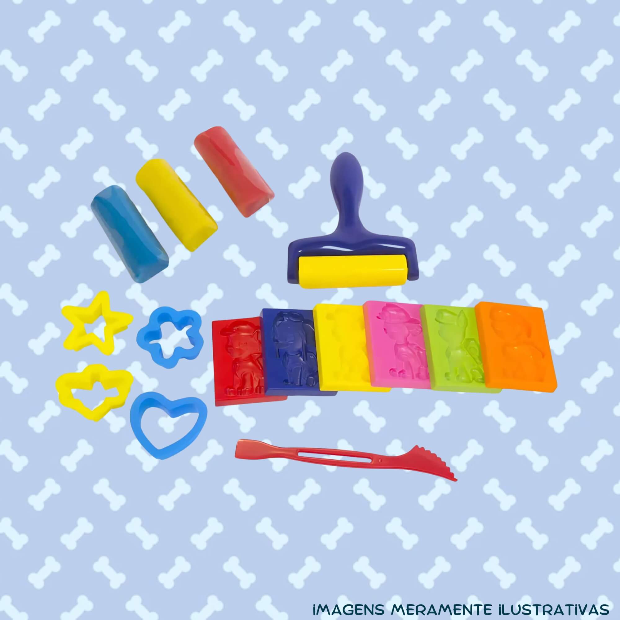 COMP Kit Brinquedo Infantil Massinha de Modelar Mini Maleta Patrulha Canina + 5 Potes de Coti Massa